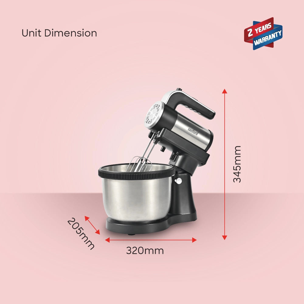 Sanford 2-in-1 Stand Mixer 400W with 4L Stainless Steel Bowl & 5-Speed Control - SF1361SM Sanford KSA