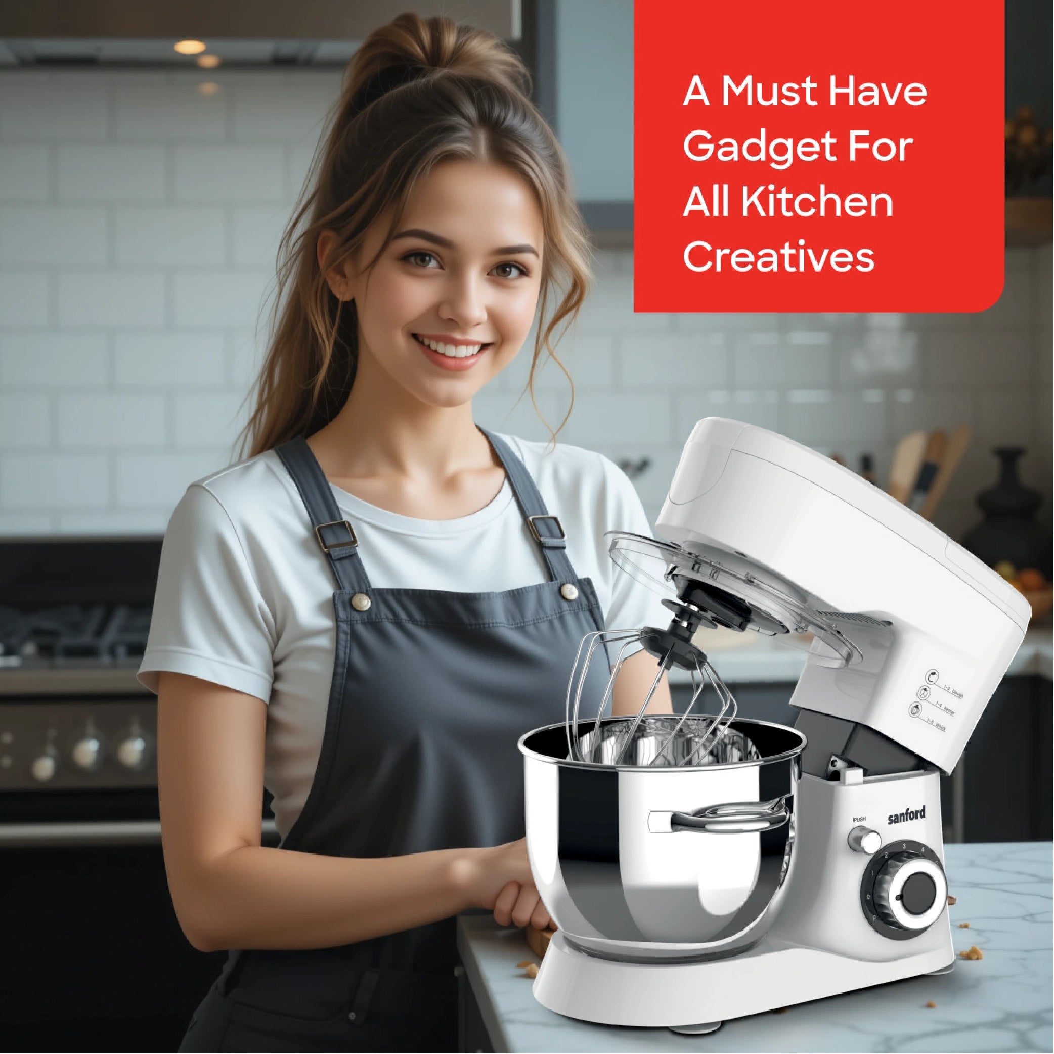 Sanford Stand Mixer 1000W with 4.5L Stainless Steel Bowl & 6-Speed Control - SF1362SM Sanford KSA