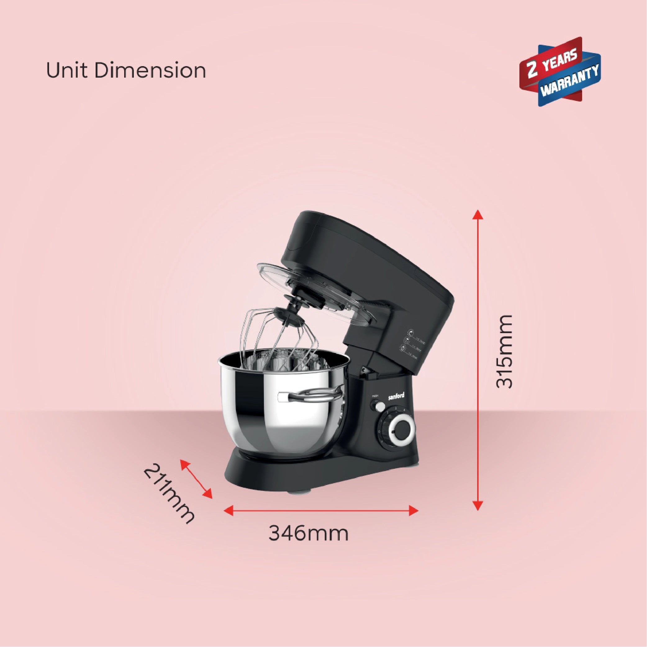 Sanford Stand Mixer 1000W with 4.5L Stainless Steel Bowl & 6-Speed Control - SF1362SM Sanford KSA