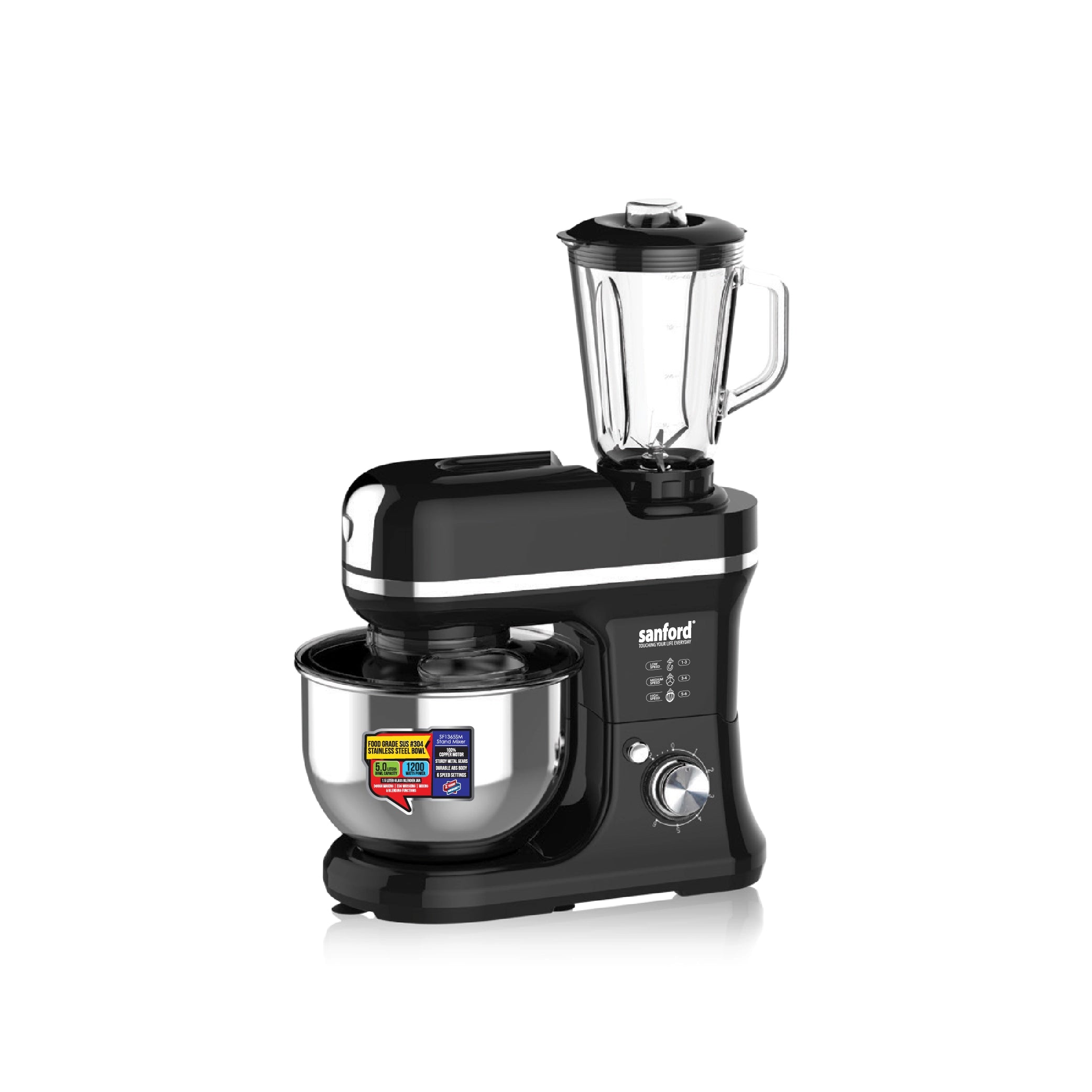 Sanford Stand Mixer with Blender 1200W with 5L Stainless Steel Bowl & 6-Speed Control - SF1365SM Sanford KSA