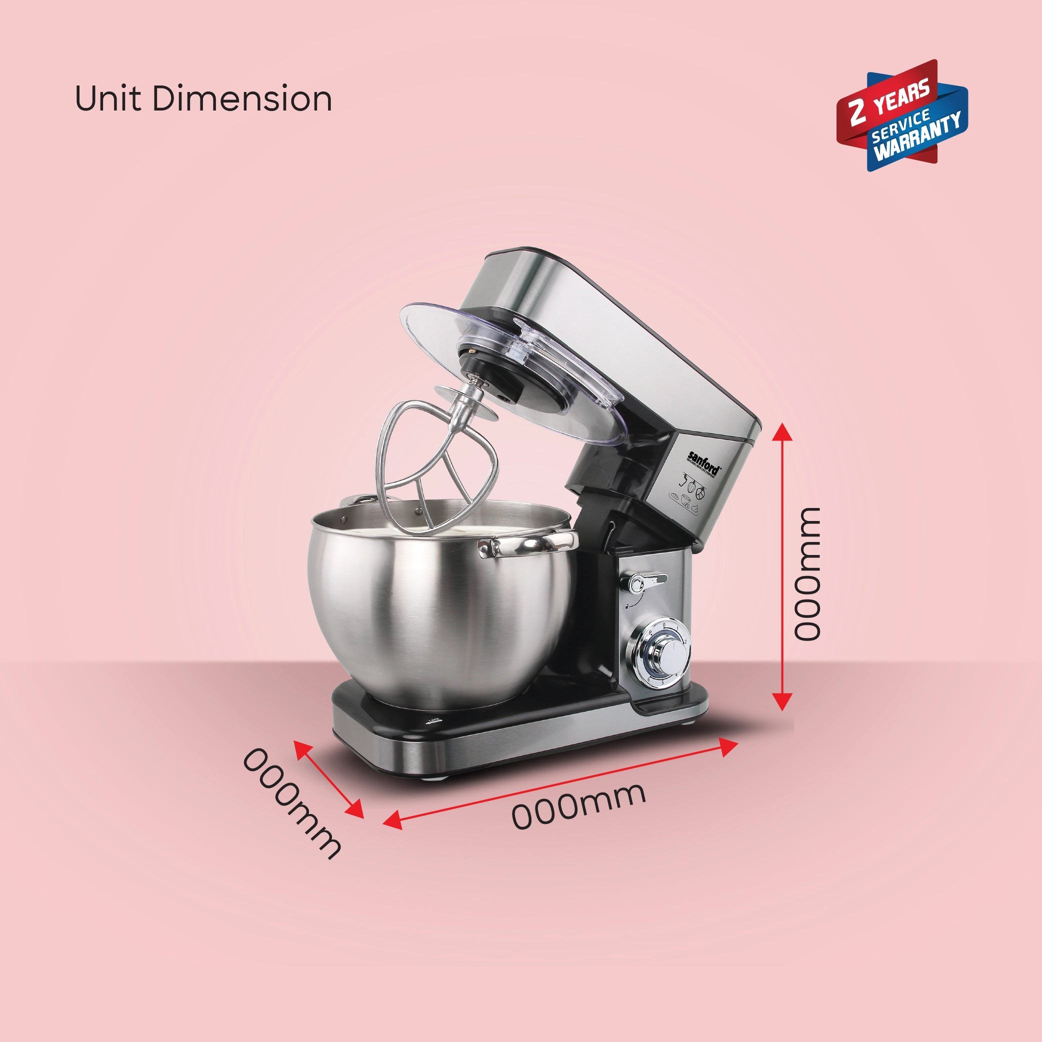 Sanford Stand Mixer 2000W with 10L Stainless Steel Bowl & 6-Speed Control - SF1370SM Sanford KSA