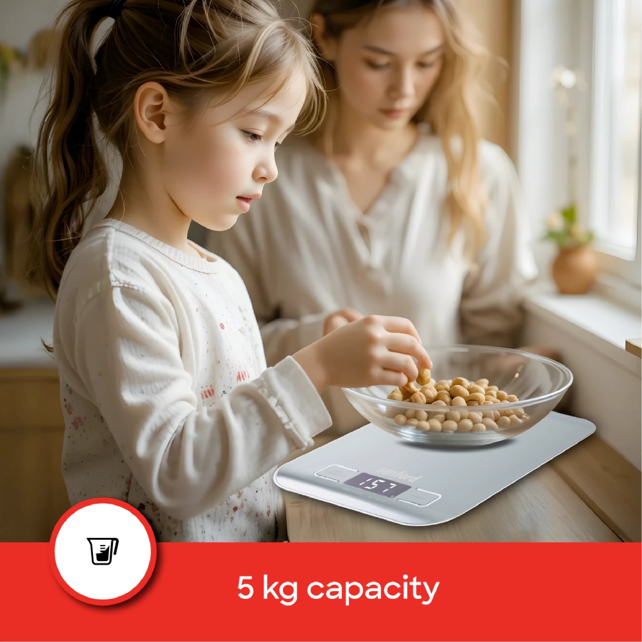 Sanford Digital Kitchen Scale 5kg Capacity with 1g Accuracy & Stainless Steel Platform - SF1511KS Sanford KSA