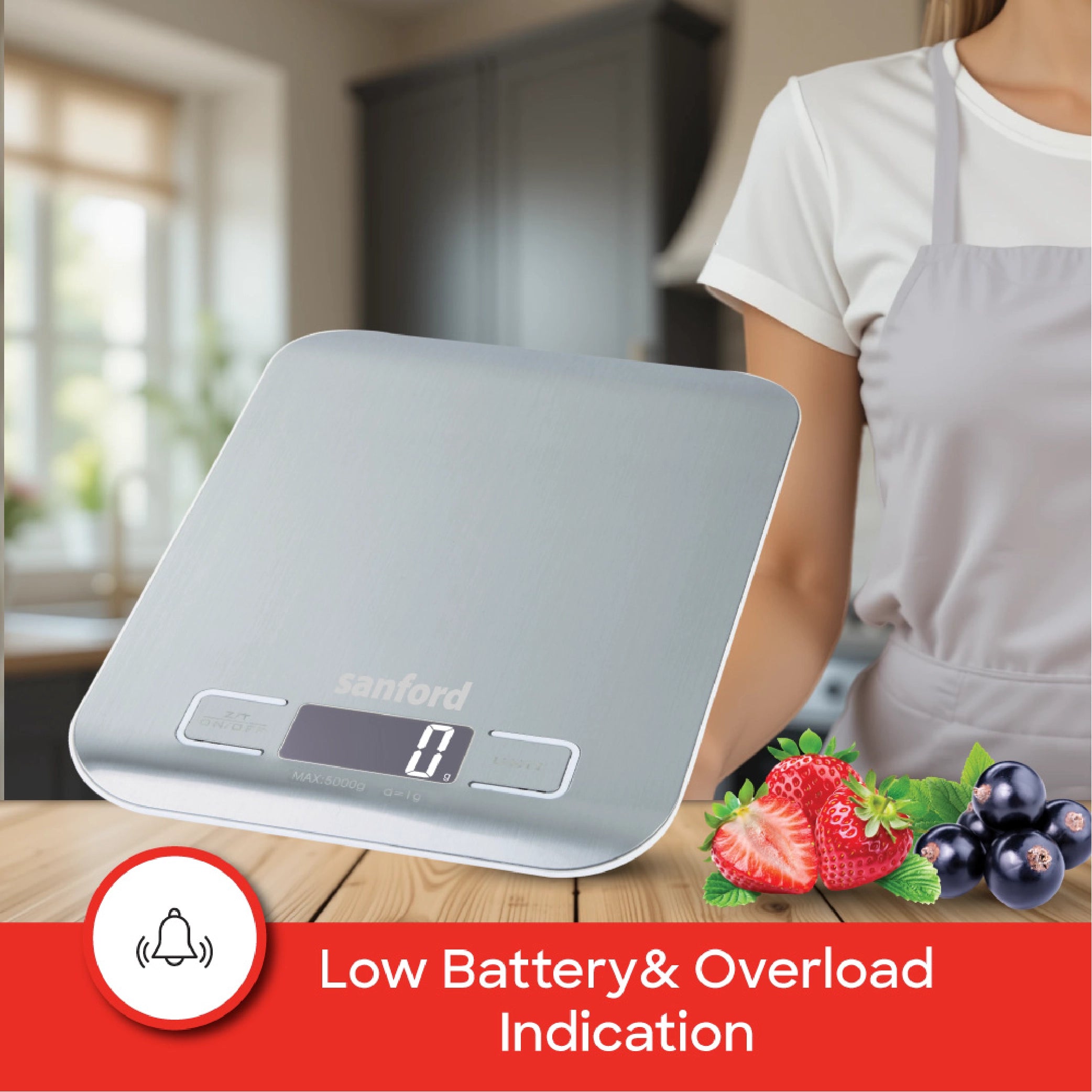 Sanford Digital Kitchen Scale 5kg Capacity with 1g Accuracy & Stainless Steel Platform - SF1511KS Sanford KSA