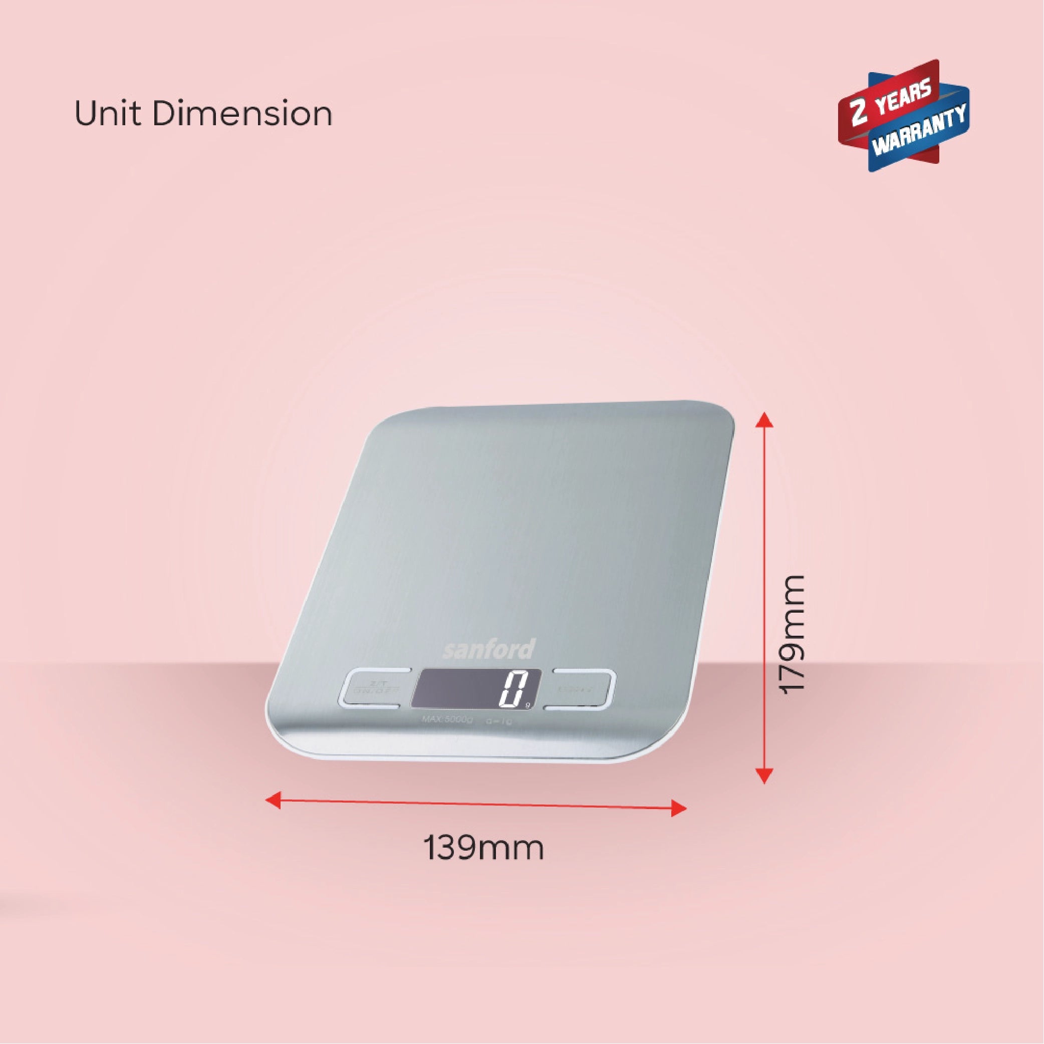 Sanford Digital Kitchen Scale 5kg Capacity with 1g Accuracy & Stainless Steel Platform - SF1511KS Sanford KSA