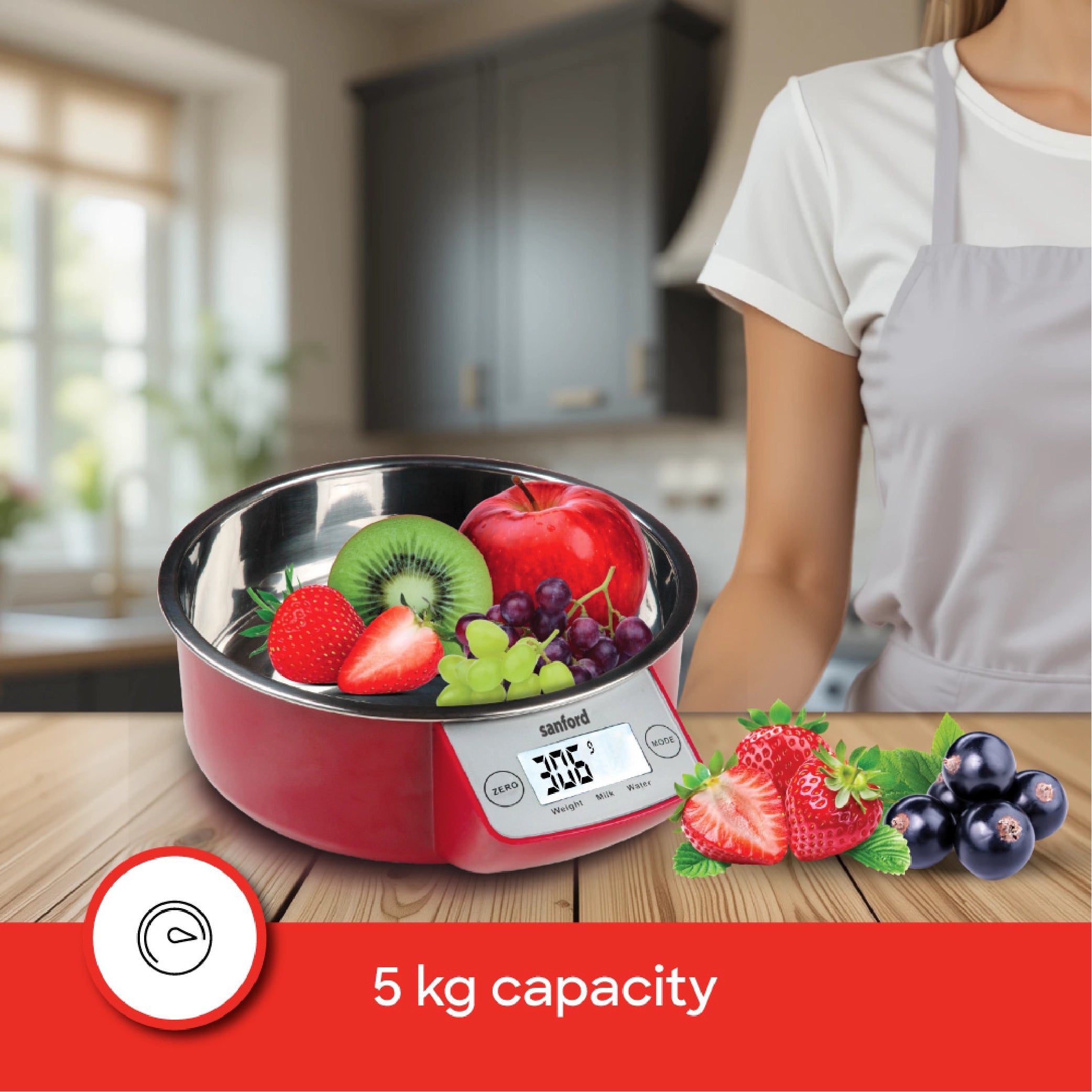 Sanford Electronic Kitchen Scale 5kg Capacity with Milk & Water Measurement & LCD Display - SF1522KS Sanford KSA
