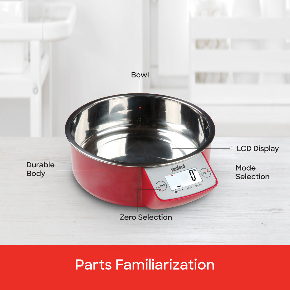 Sanford SF1522KS kitchen scale in use weighing demonstration