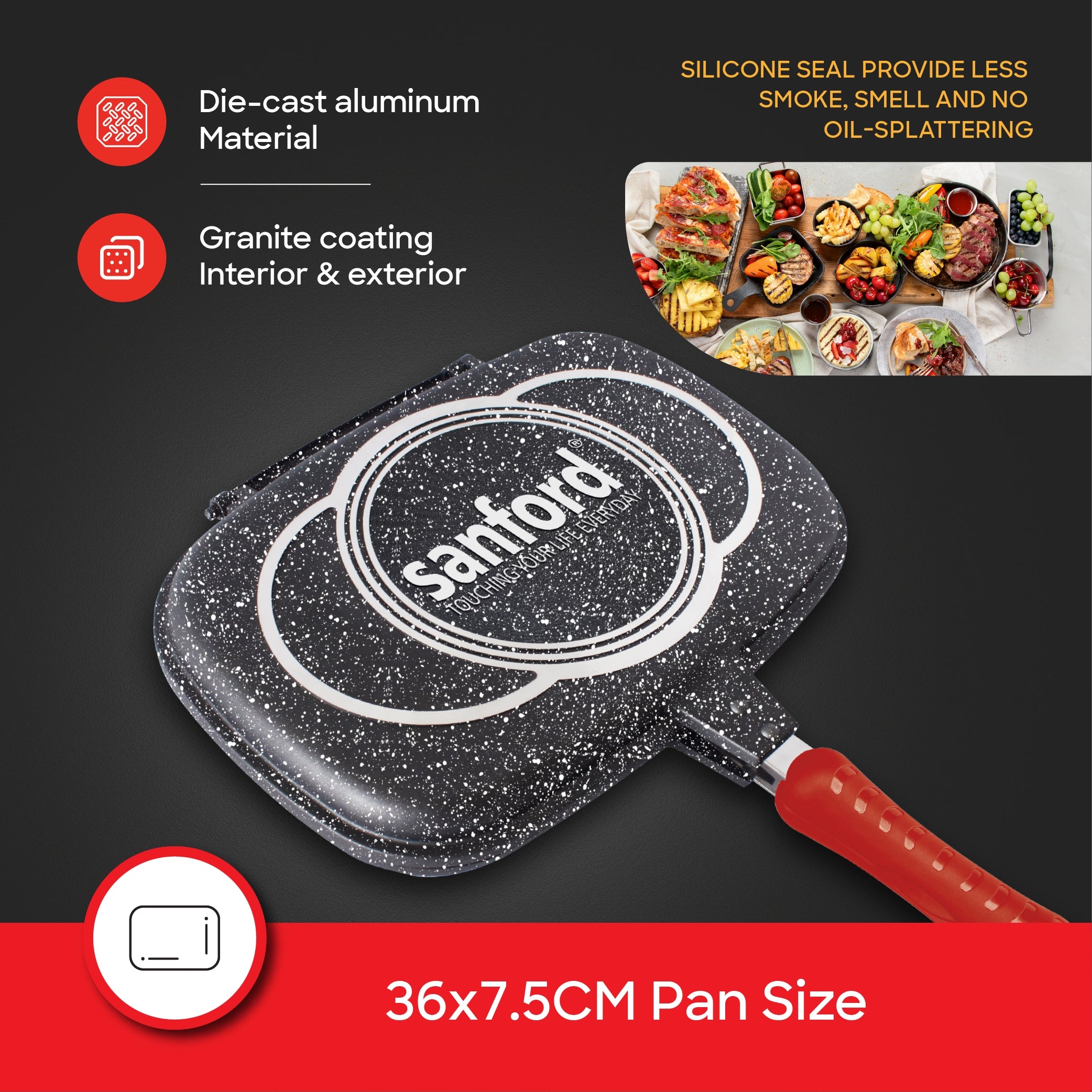 Sanford Granite-Coated Double Grill Pan with 2-in-1 Detachable Design - SF15301DGP Sanford KSA