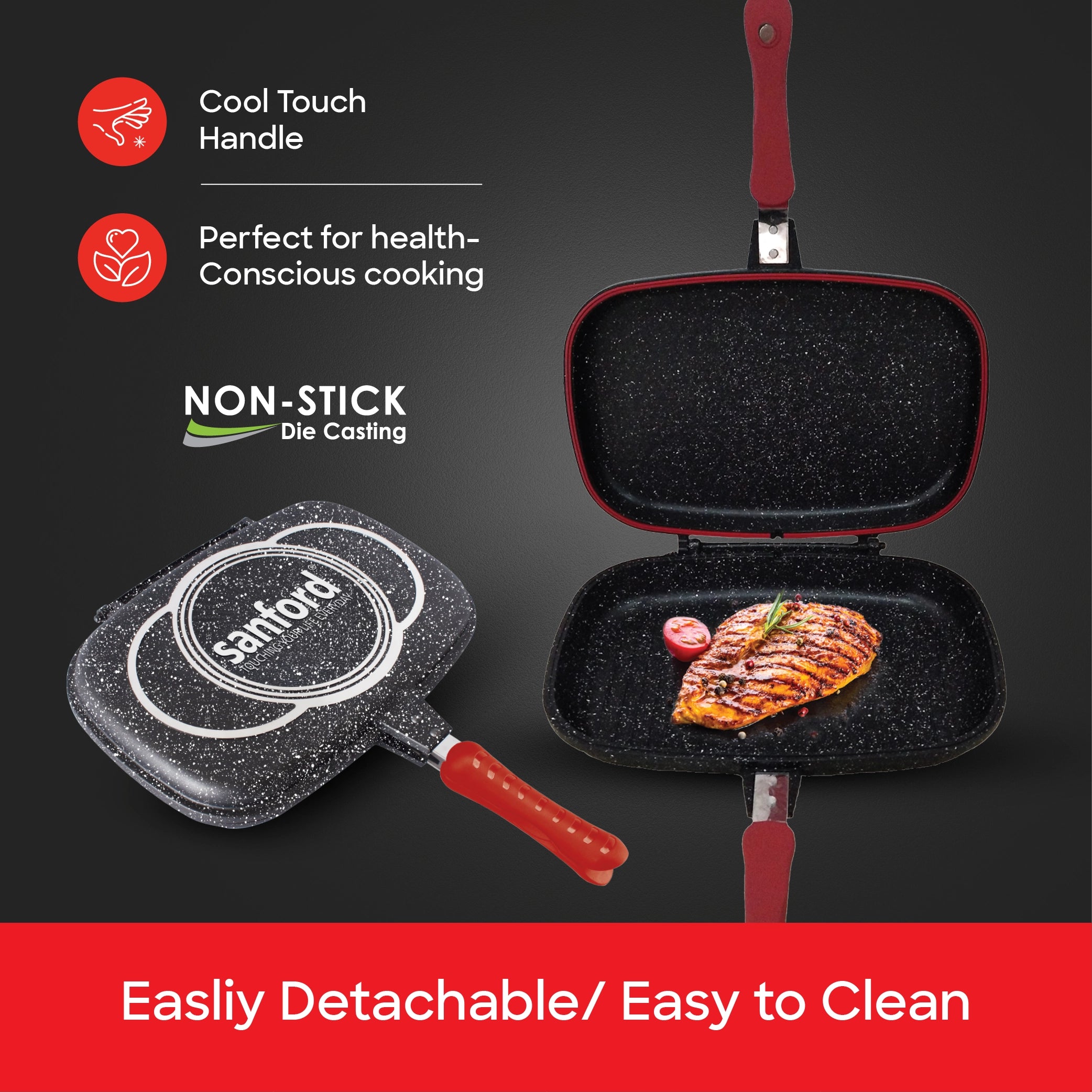 Sanford Granite-Coated Double Grill Pan with 2-in-1 Detachable Design - SF15301DGP Sanford KSA