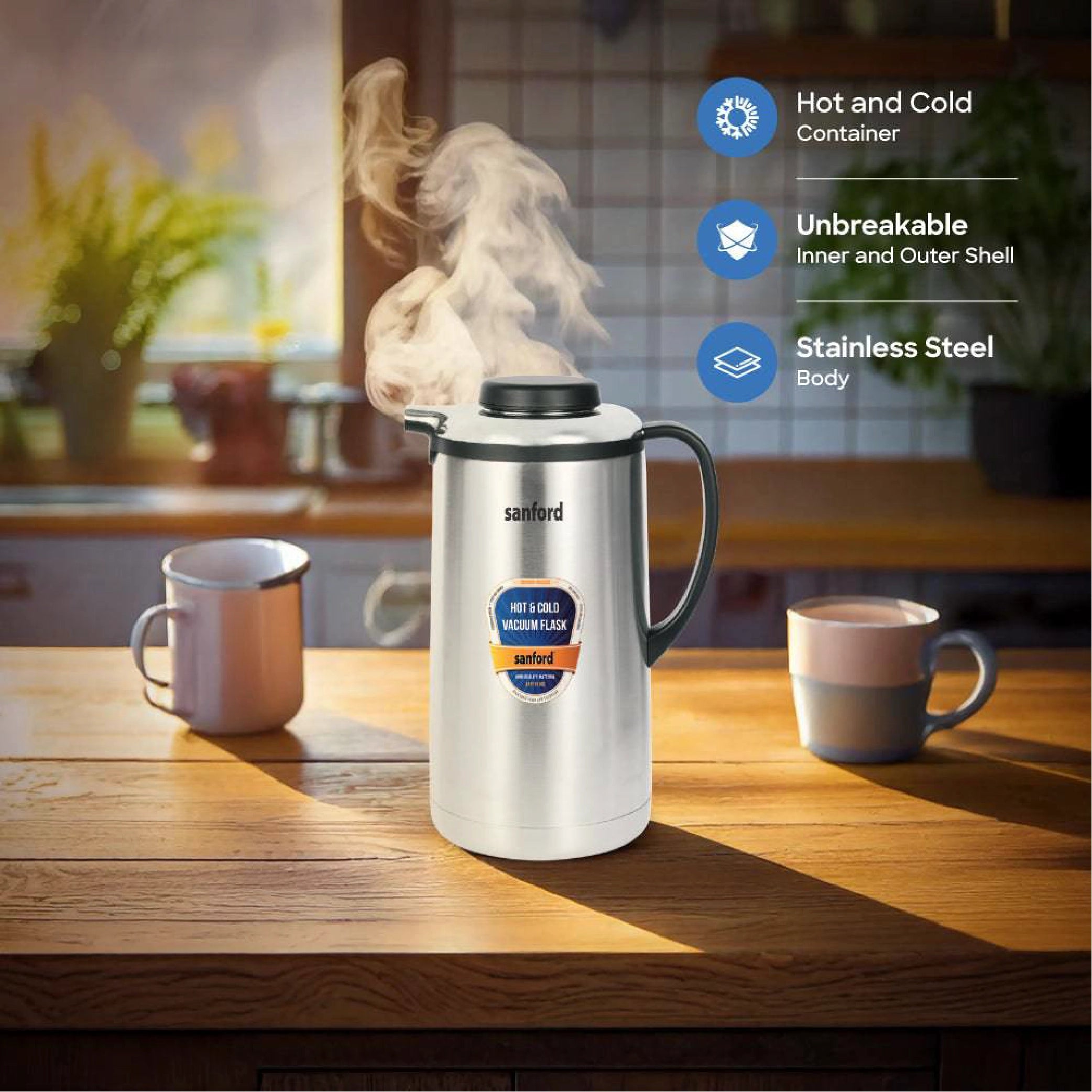Sanford Vacuum Flask Stainless Steel with Unbreakable Body, Hot & Cold Use - SF161SVF Sanford KSA
