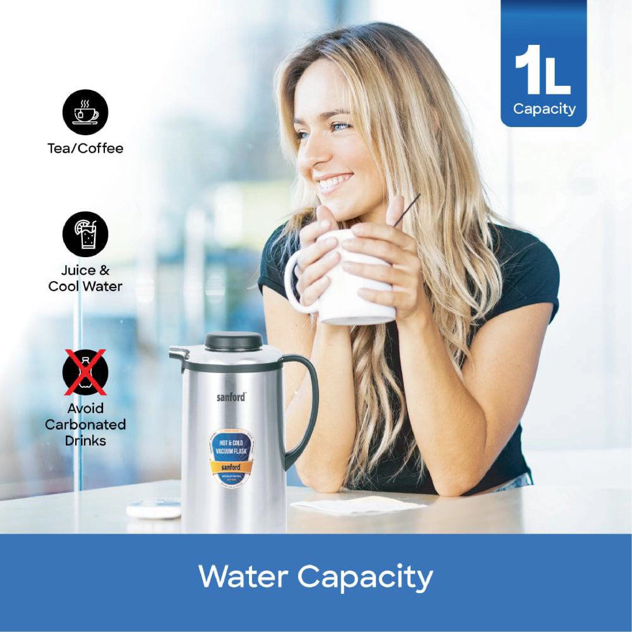Sanford Vacuum Flask Stainless Steel with Unbreakable Body, Hot & Cold Use - SF161SVF Sanford KSA