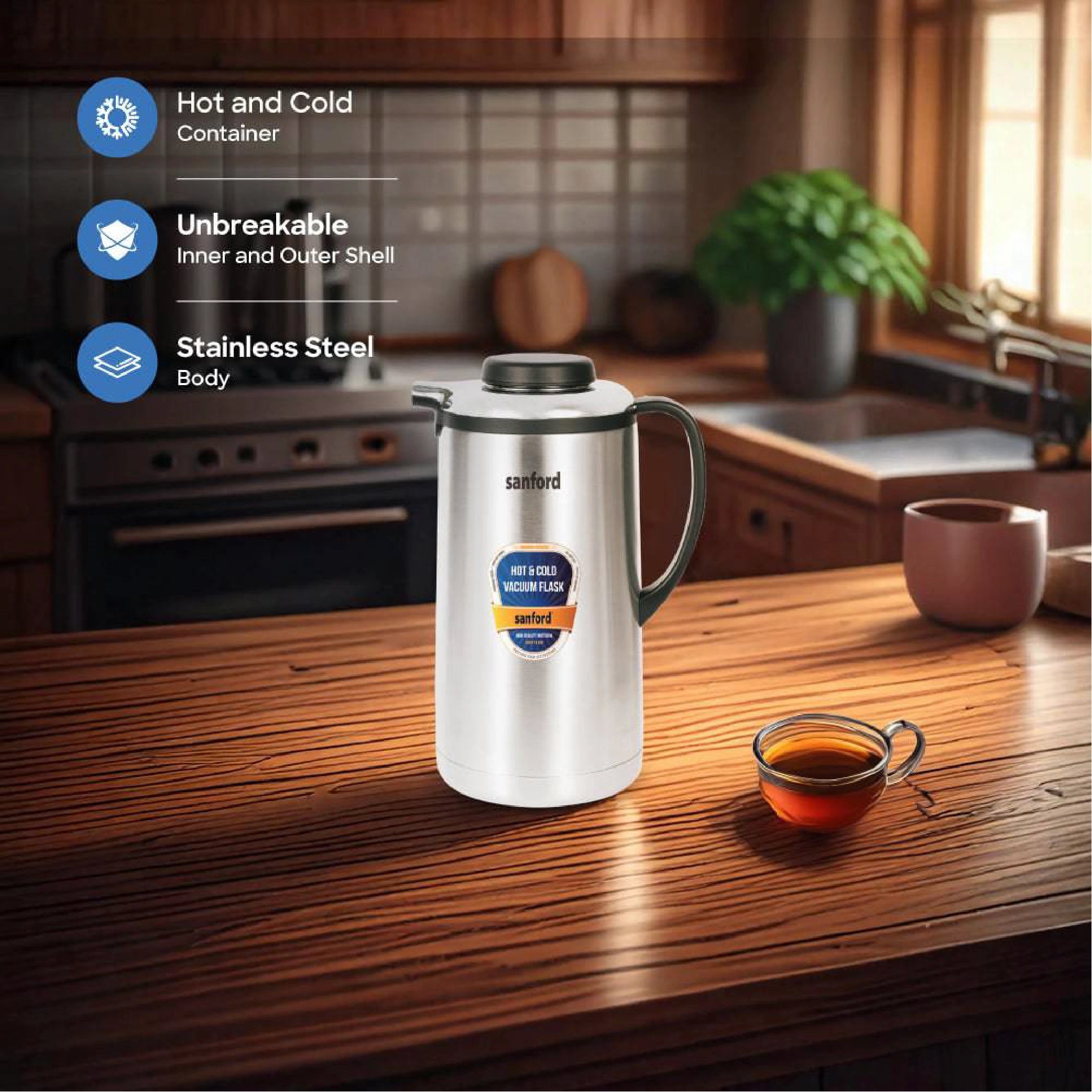 Sanford Vacuum Flask 1300ml Stainless Steel, Hot & Cold Use - SF162SVF Sanford KSA