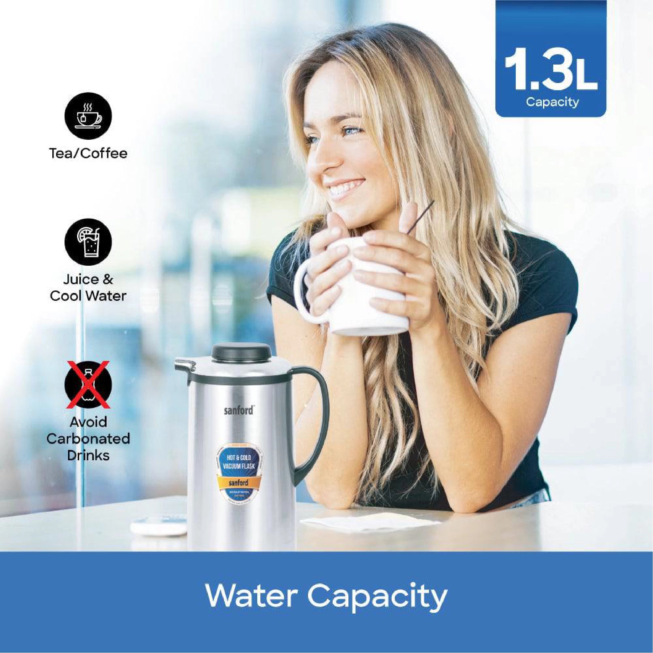 Sanford Vacuum Flask 1300ml Stainless Steel, Hot & Cold Use - SF162SVF Sanford KSA