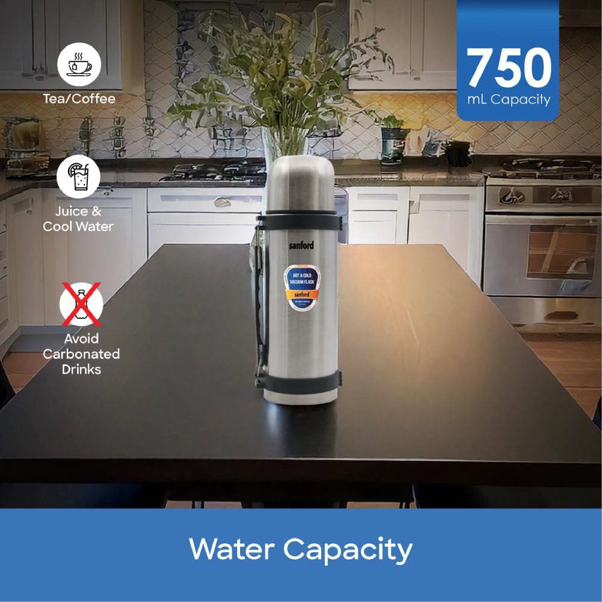 Sanford Vacuum Flask 750ml Stainless Steel, Hot & Cold 24 Hours Retention - SF1633SVF Sanford KSA
