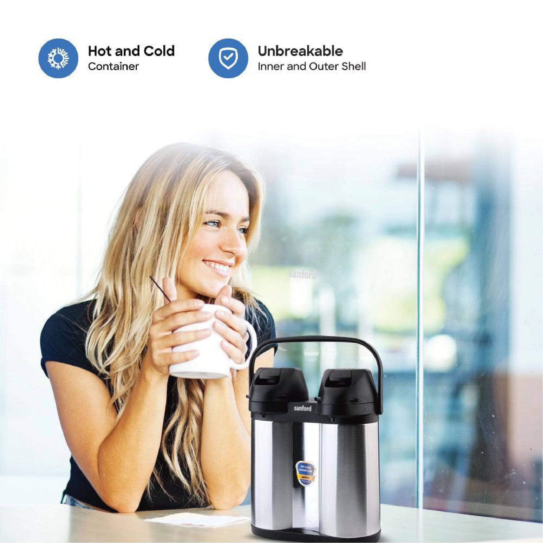 Sanford Airpot Vacuum Flask 3800ml with Unbreakable Shell, Hot & Cold Use - SF1642AVF Sanford KSA