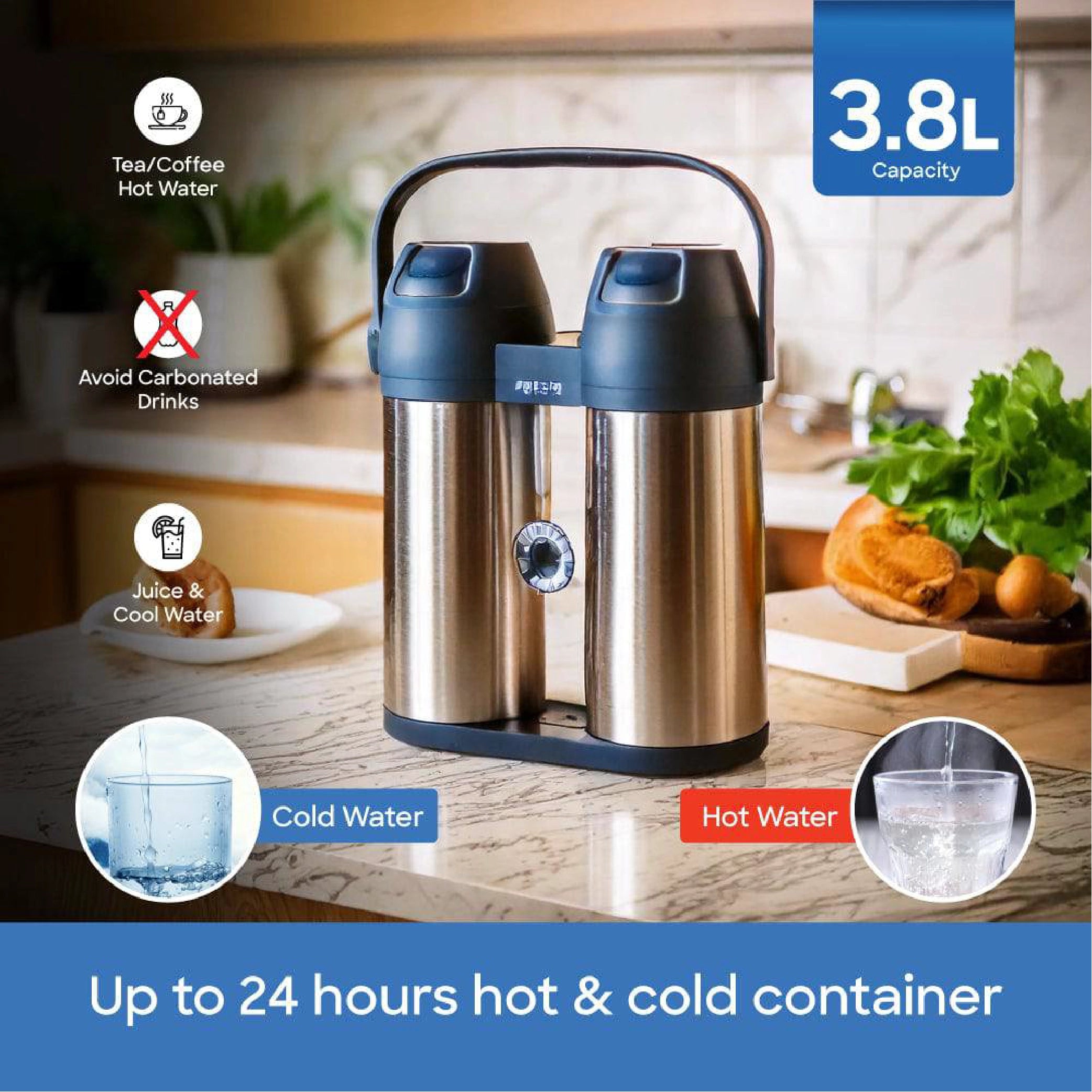 Sanford Airpot Vacuum Flask 3800ml with Unbreakable Shell, Hot & Cold Use - SF1642AVF Sanford KSA