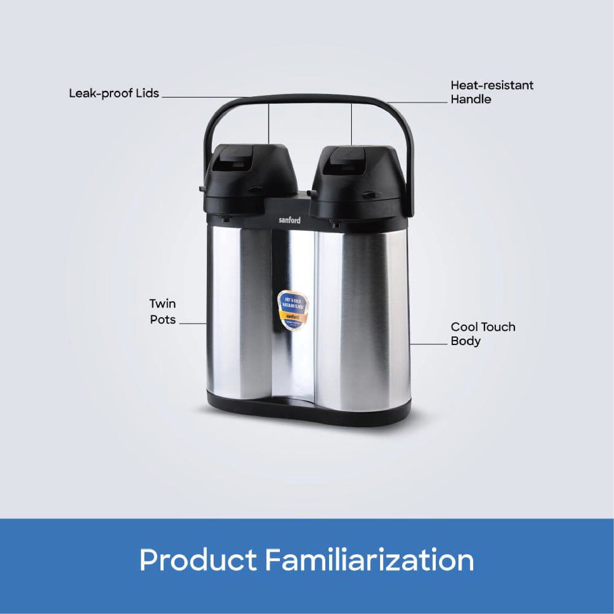 Sanford Airpot Vacuum Flask 3800ml with Unbreakable Shell, Hot & Cold Use - SF1642AVF Sanford KSA