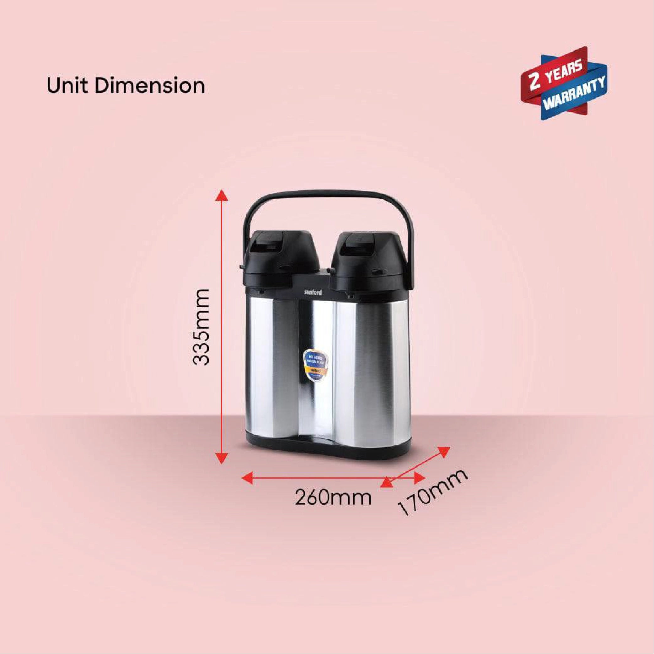 Sanford Airpot Vacuum Flask 3800ml with Unbreakable Shell, Hot & Cold Use - SF1642AVF Sanford KSA
