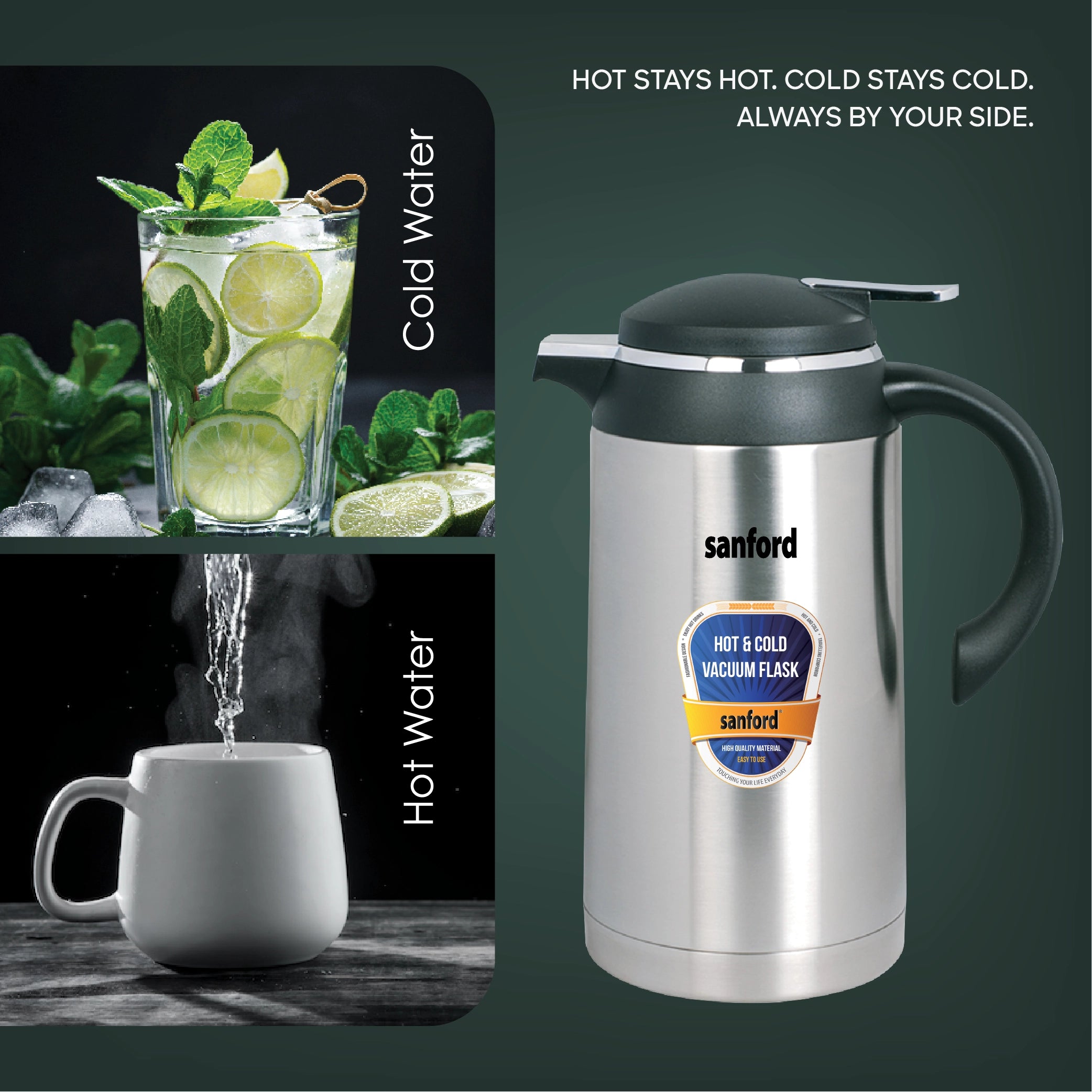 Sanford Vacuum Flask 1600ml Stainless Steel with Unbreakable Body, Hot & Cold Use - SF1664SVF Sanford KSA