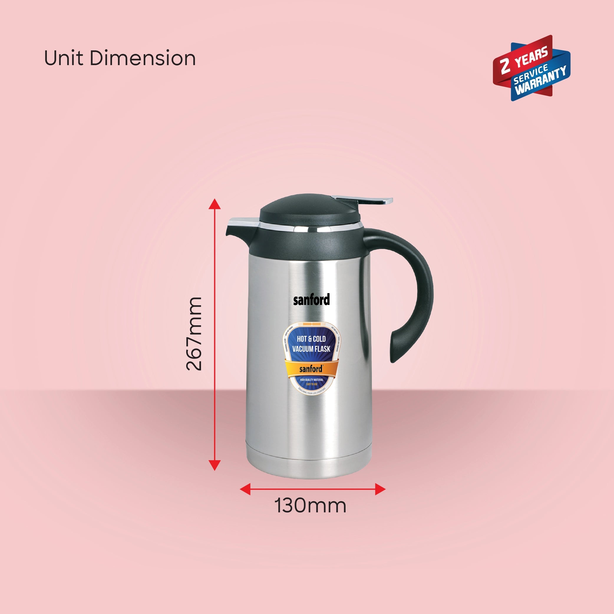 Sanford Vacuum Flask 1600ml Stainless Steel with Unbreakable Body, Hot & Cold Use - SF1664SVF Sanford KSA