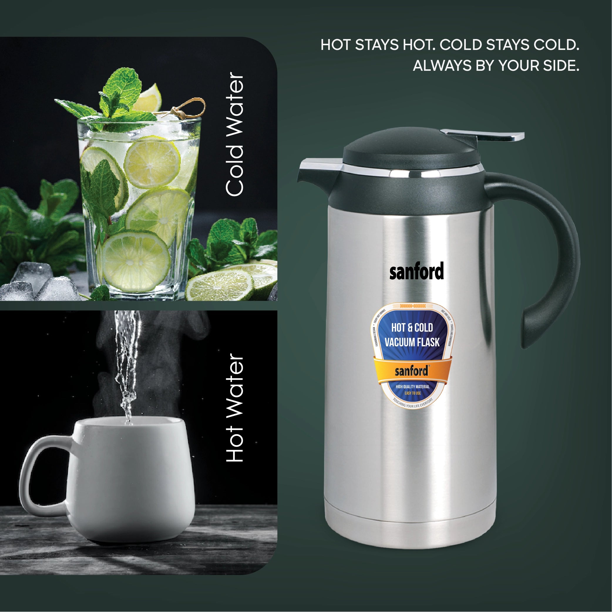 Sanford Vacuum Flask 1900ml Stainless Steel with Unbreakable Body, Hot & Cold Use - SF1665SVF Sanford KSA