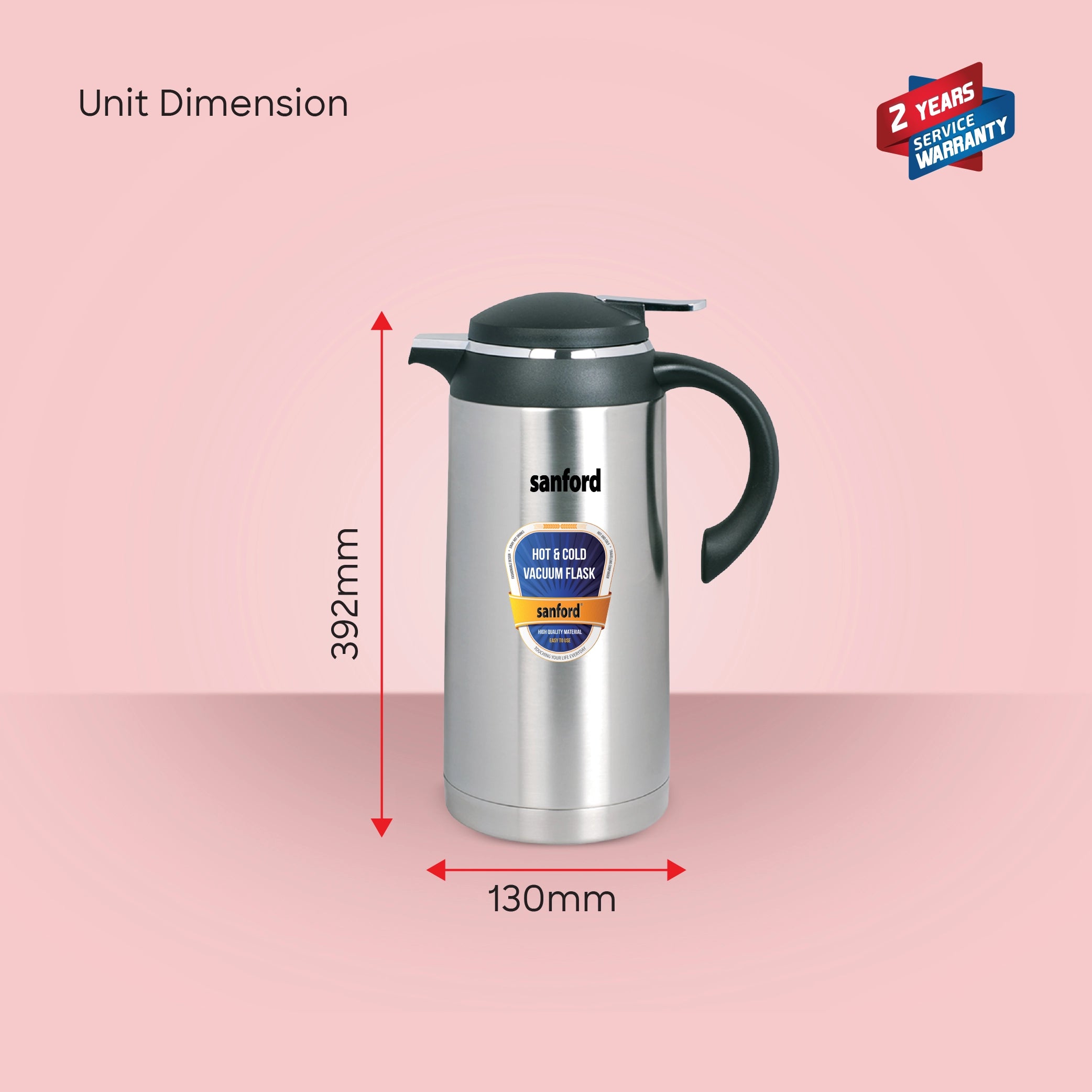 Sanford Vacuum Flask 1900ml Stainless Steel with Unbreakable Body, Hot & Cold Use - SF1665SVF Sanford KSA