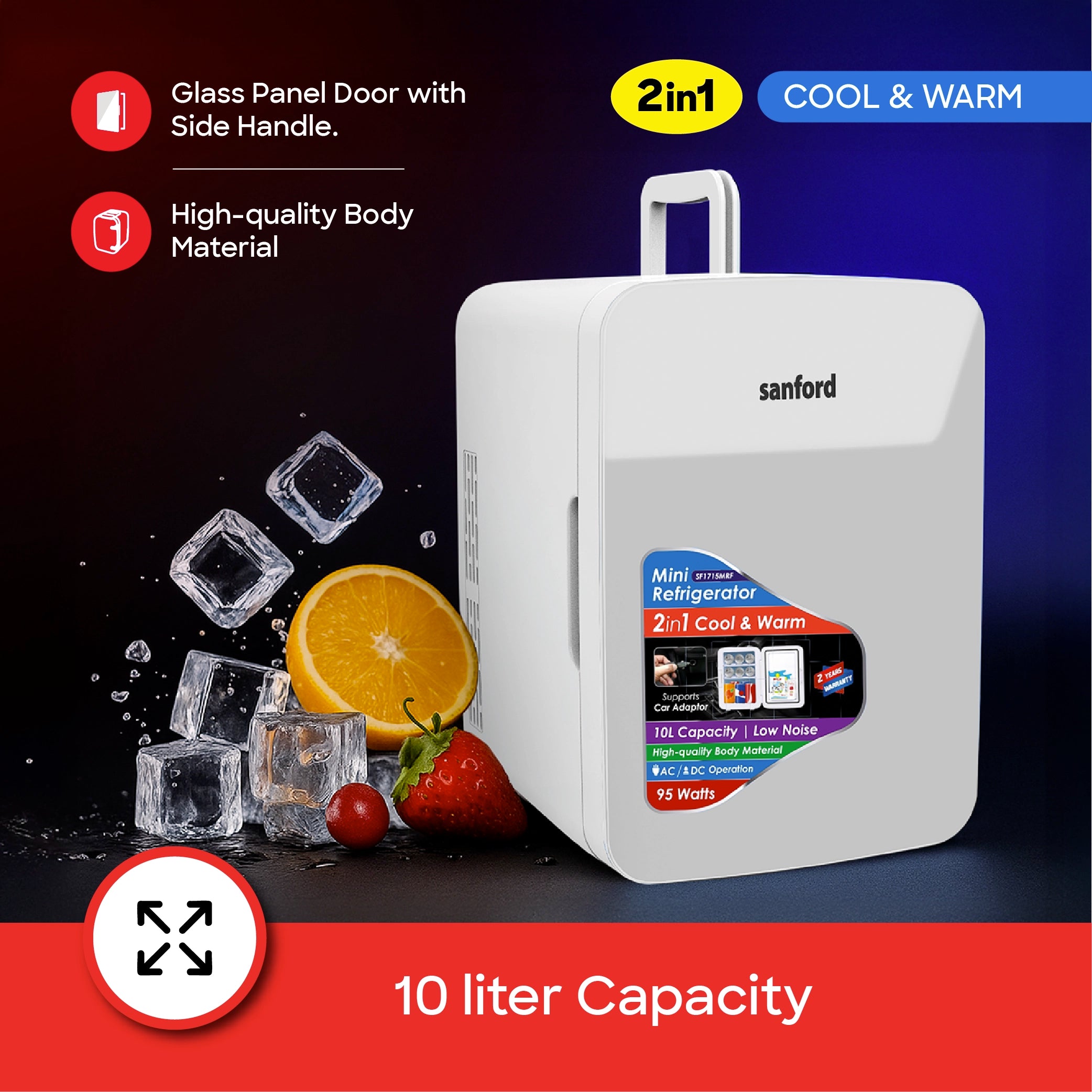 Sanford Mini Refrigerator 10L with Cool & Warm Function and AC/DC Operation - SF1715MRF Sanford KSA