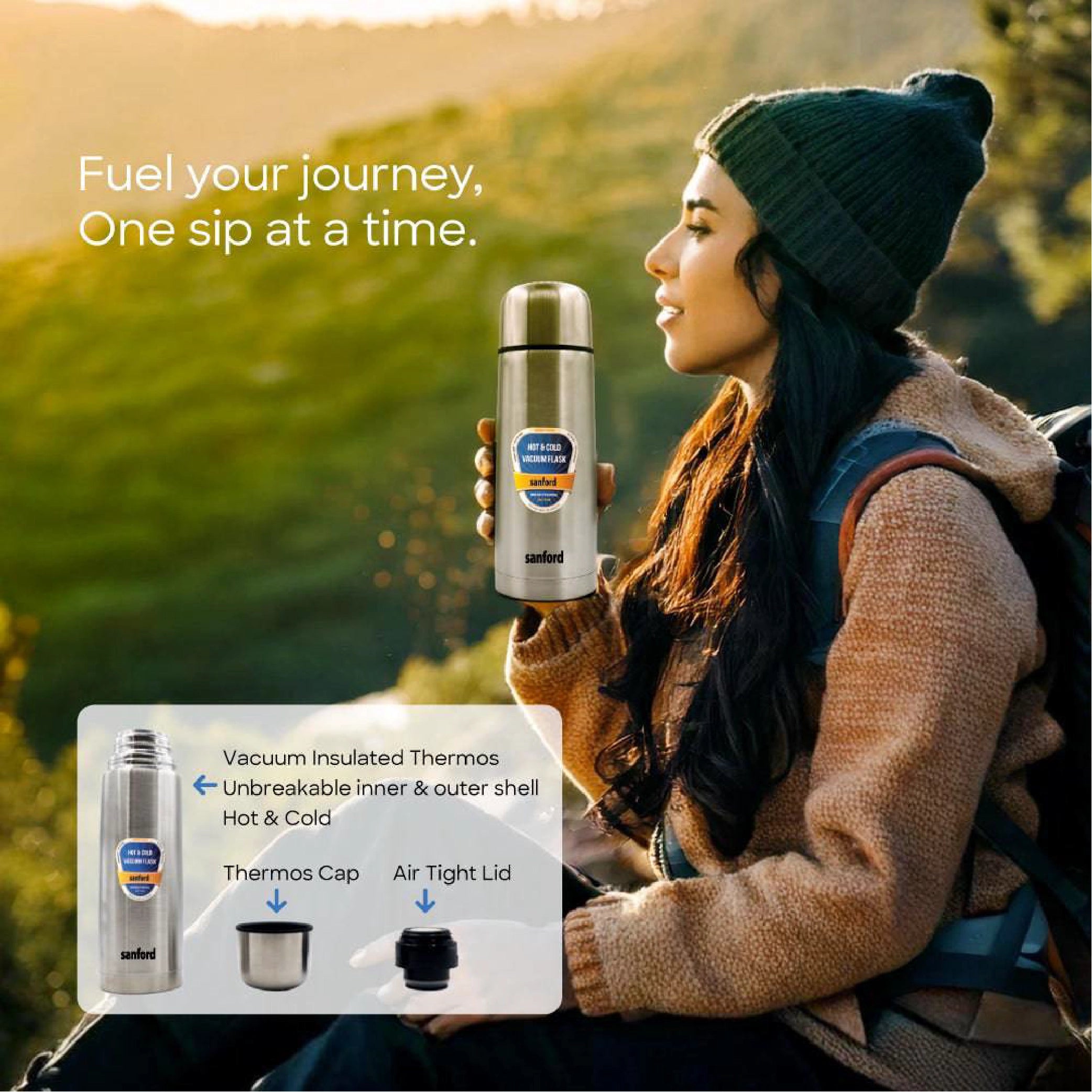 Sanford Vacuum Flask 350ml Stainless Steel, Hot & Cold 24 Hours Retention - SF171SVF Sanford KSA