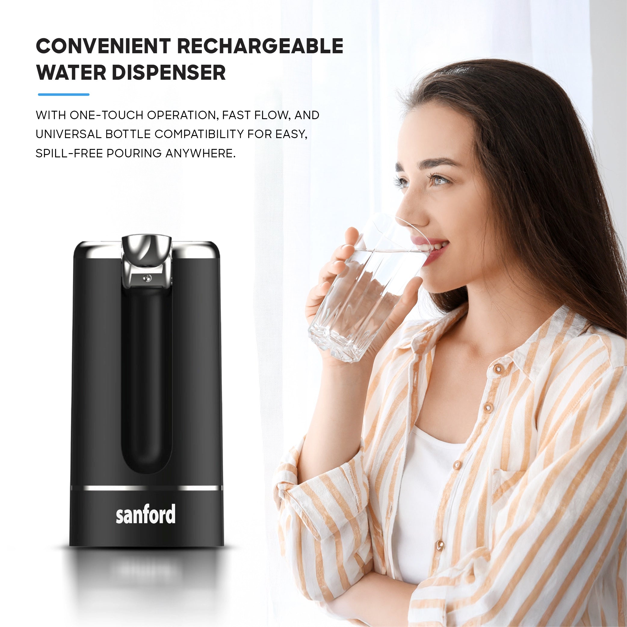 Sanford Rechargeable Water Dispenser 1200mAh with Type-C Charging and Foldable Pipe - SF1801BWD Sanford KSA