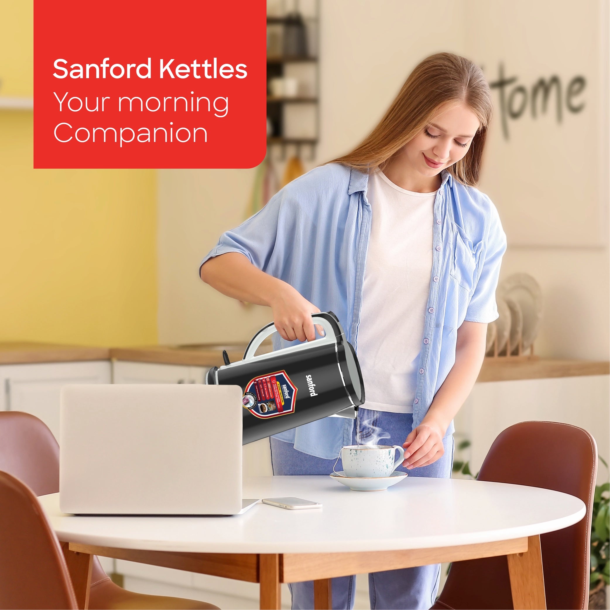 Sanford 1.7L Stainless Steel Electric Kettle 1800W Double-Layer Cool-Touch - SF1869EK Sanford KSA