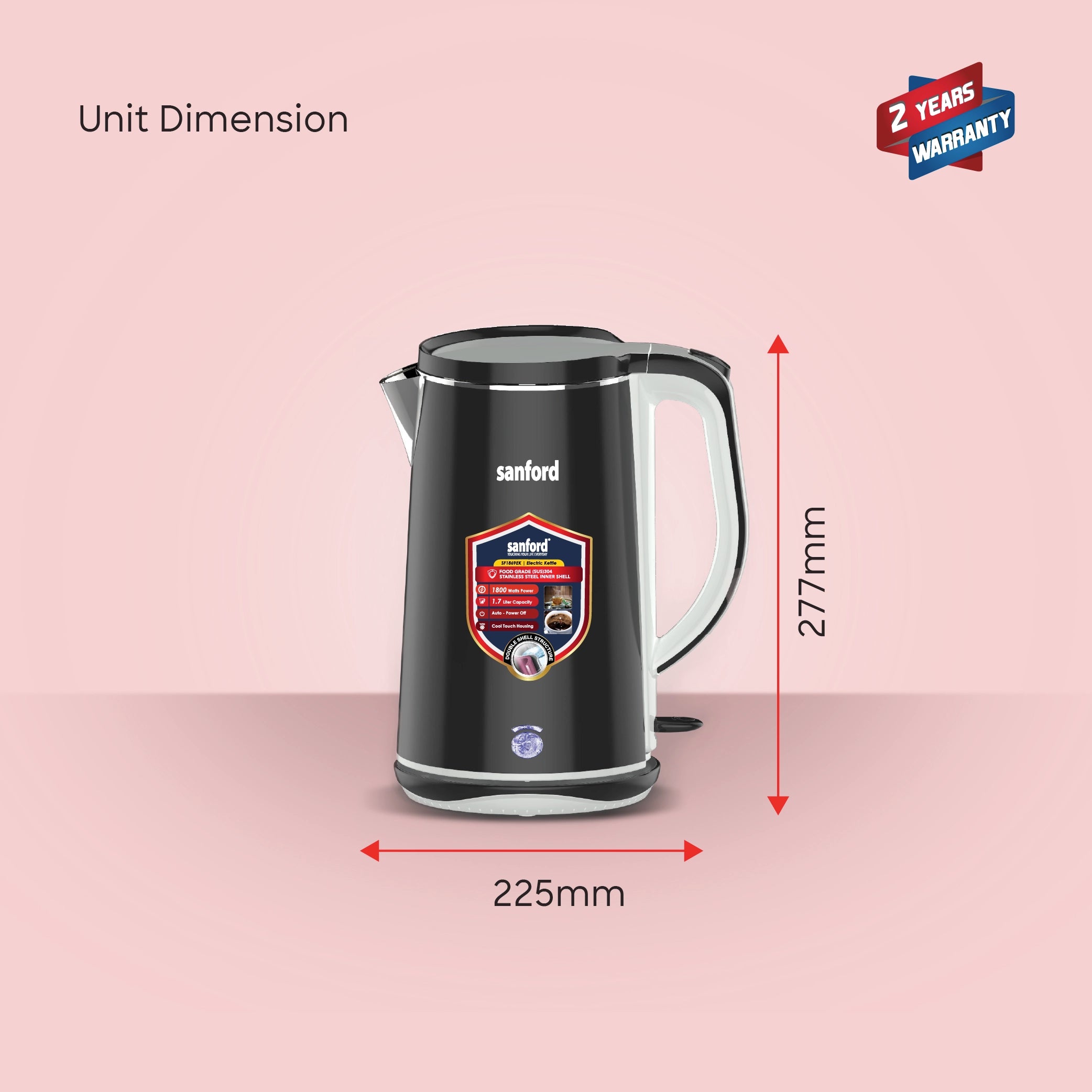 Sanford 1.7L Stainless Steel Electric Kettle 1800W Double-Layer Cool-Touch - SF1869EK Sanford KSA