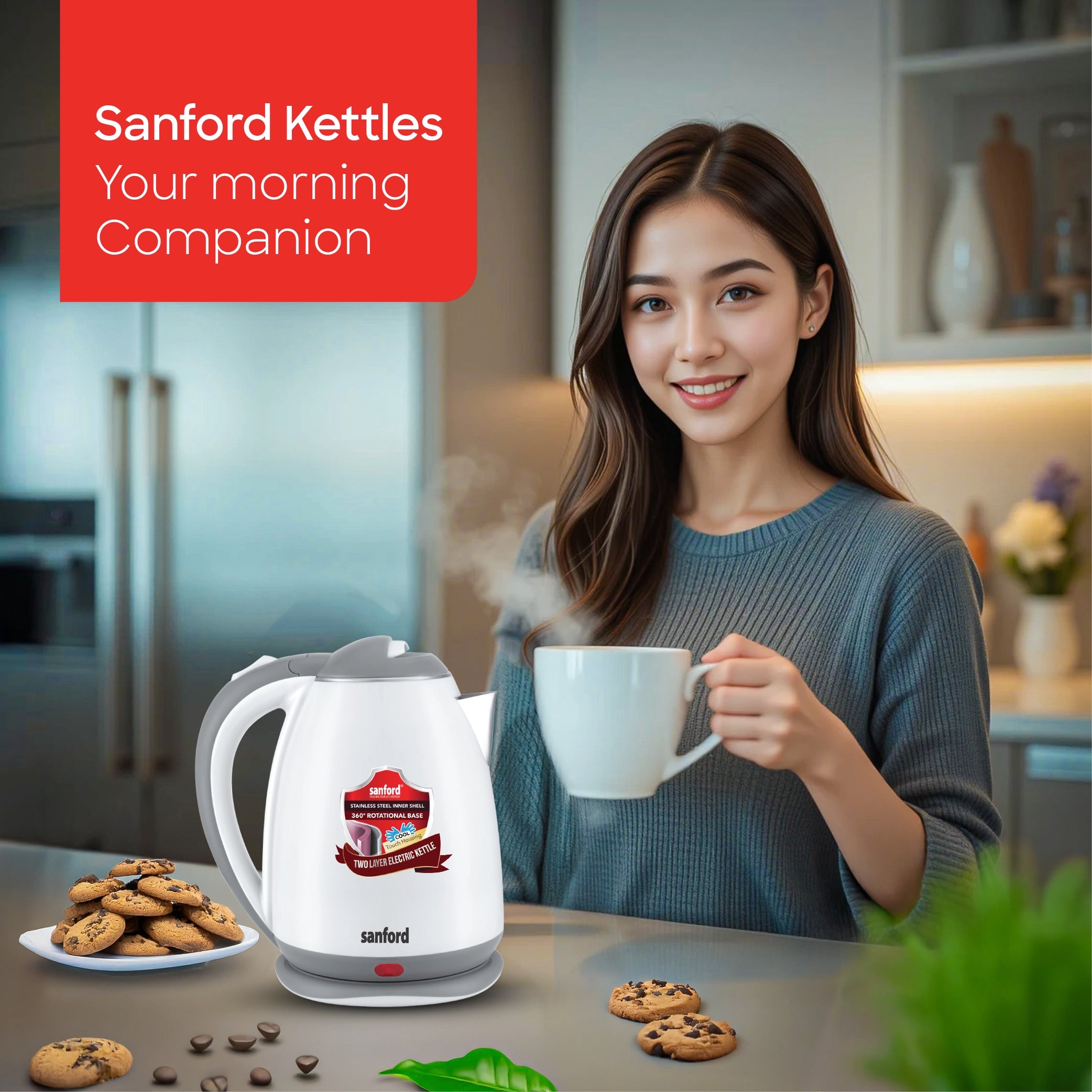 Sanford Electric Kettle with Stainless Steel Inner Shell and Cool Touch Body - SF1880EK Sanford KSA