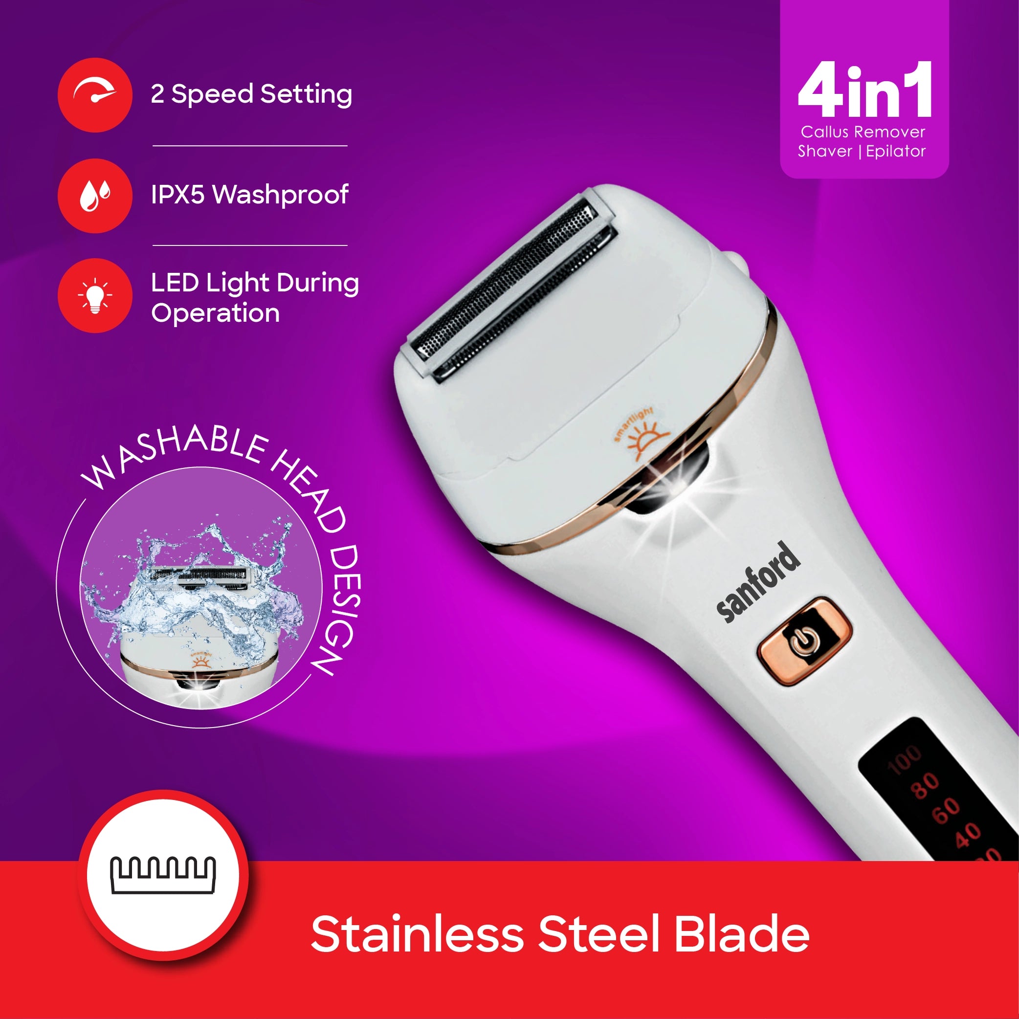 Sanford 4-in-1 Rechargeable Lady Epilator Grooming System with Precision Heads - SF1918LE Sanford KSA