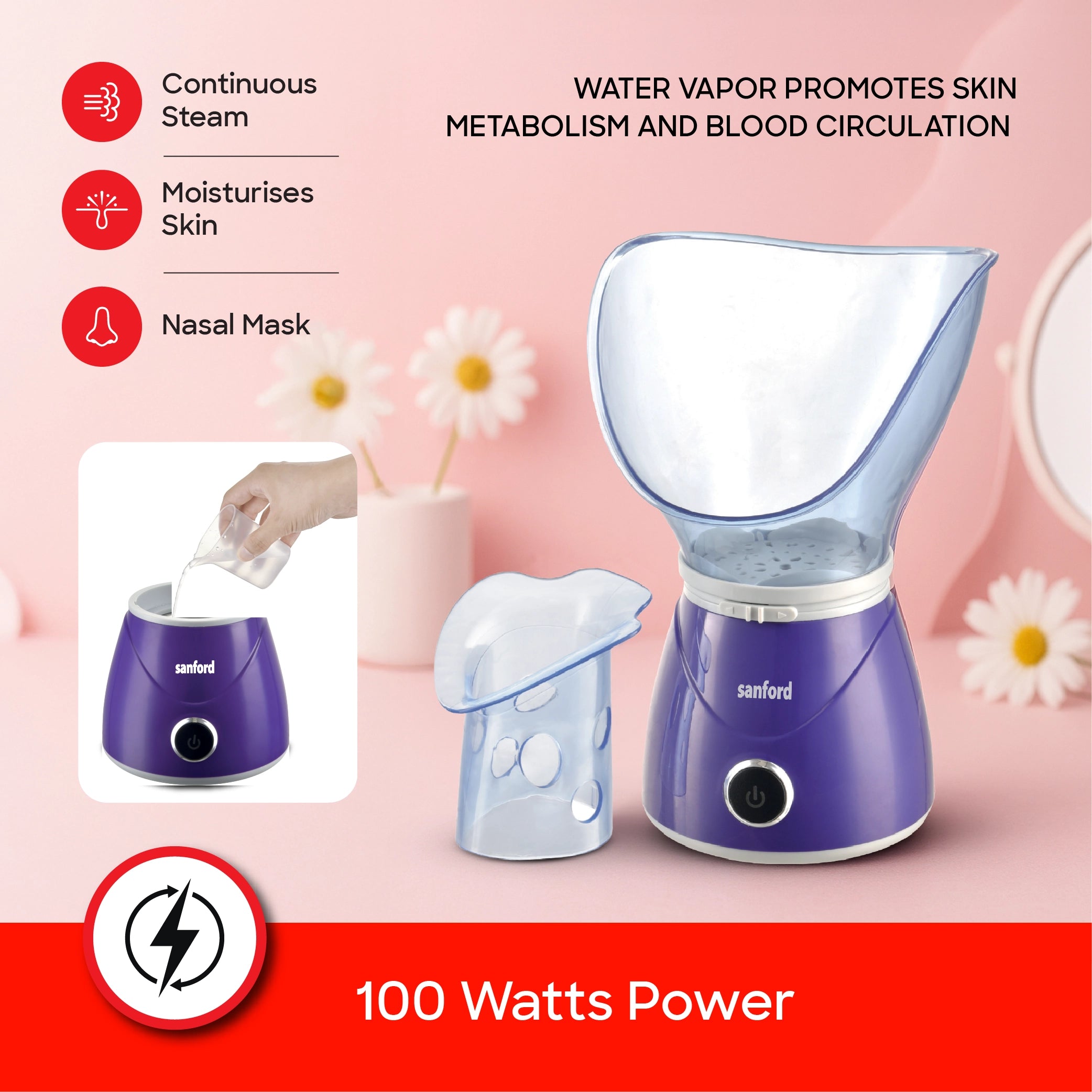 Sanford Facial Sauna 2-in-1 Steamer with Adjustable Steam & Nasal Mask - SF1948FS Sanford KSA