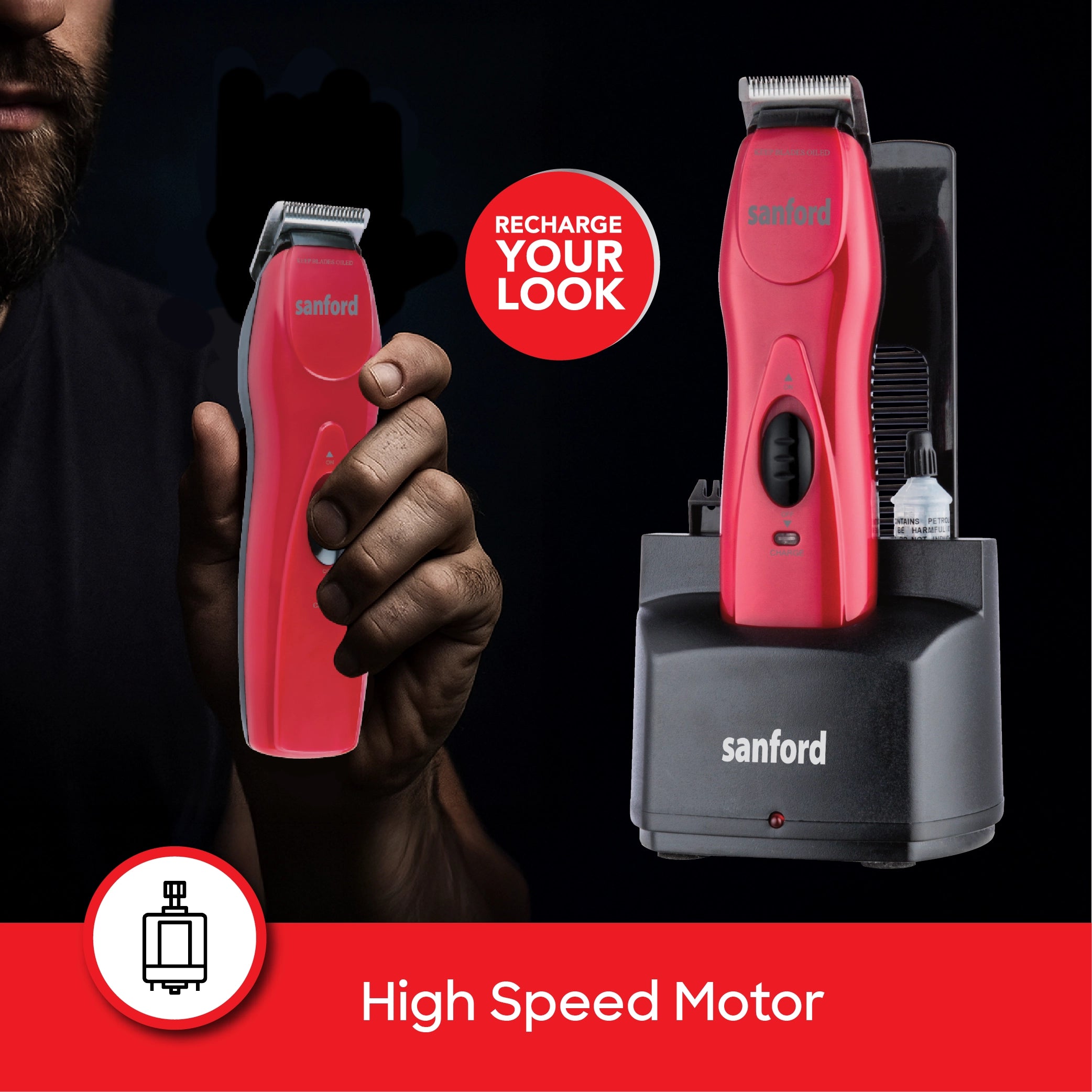 Sanford Hair Trimmer with 75 Min Runtime High-Speed Motor Stainless Steel Cutting Blade and Smooth Finish - SF1950HC Sanford KSA