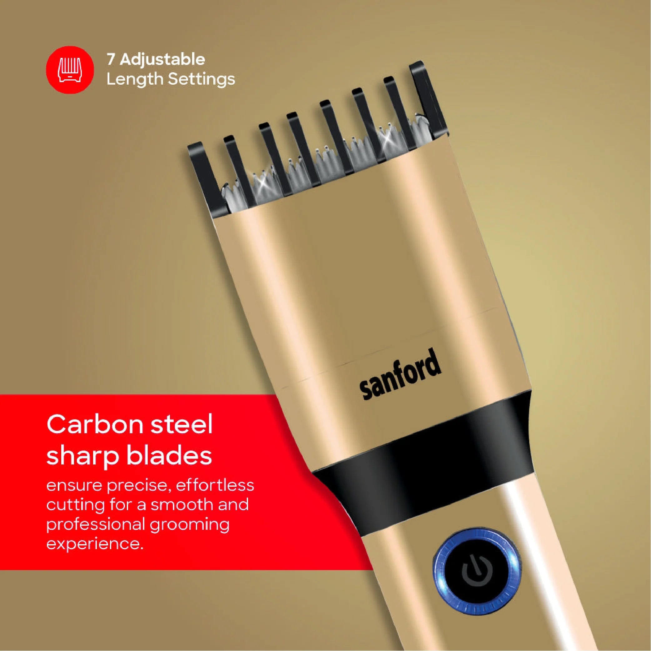 Sanford Hair Trimmer With Digital Display 7 Length Settings and Carbon Steel Blades - SF1953HC Sanford KSA