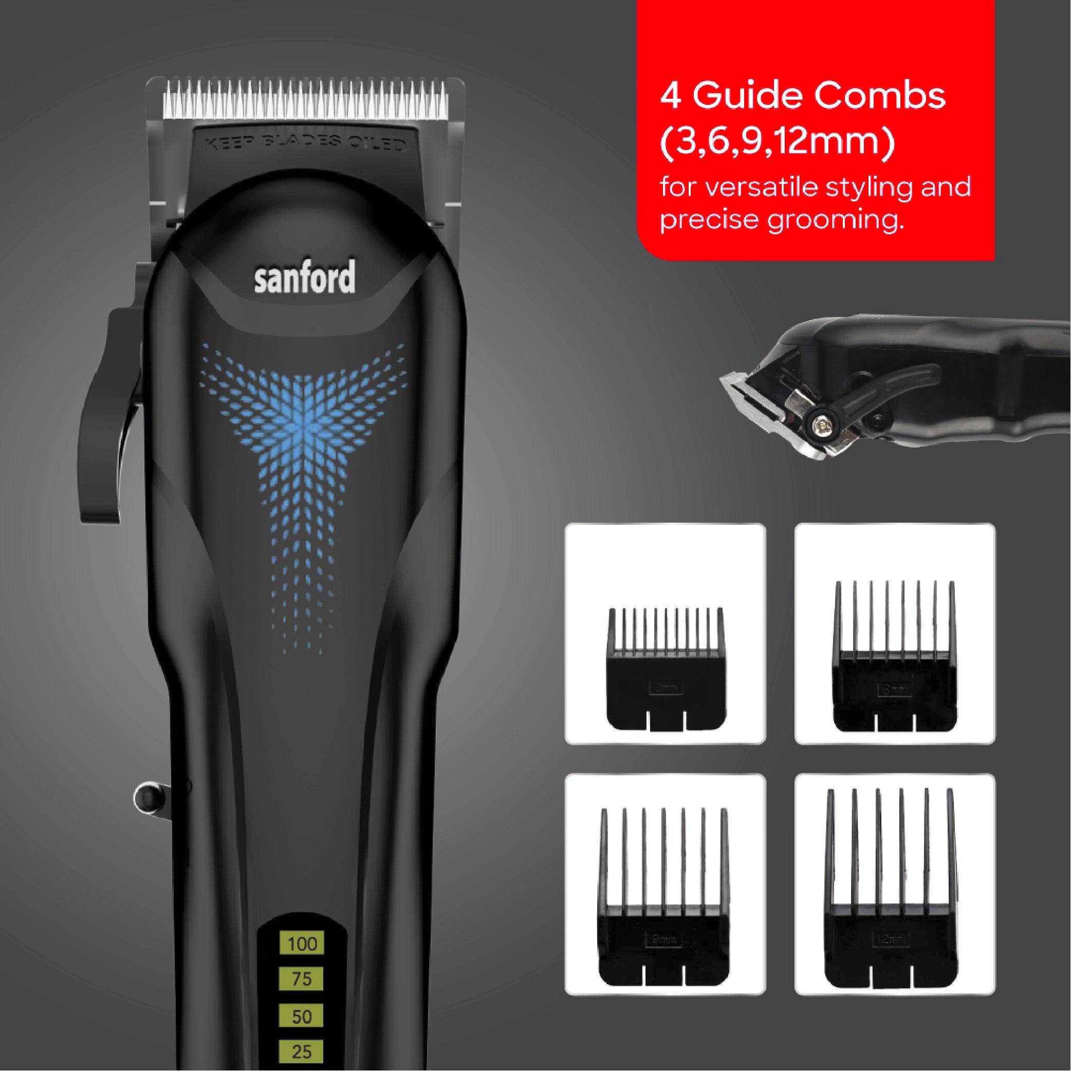 Sanford Hair Clipper Corded & Wireless with 240 Min Runtime LED Display and High-Precision Steel Blades - SF1955HC Sanford KSA