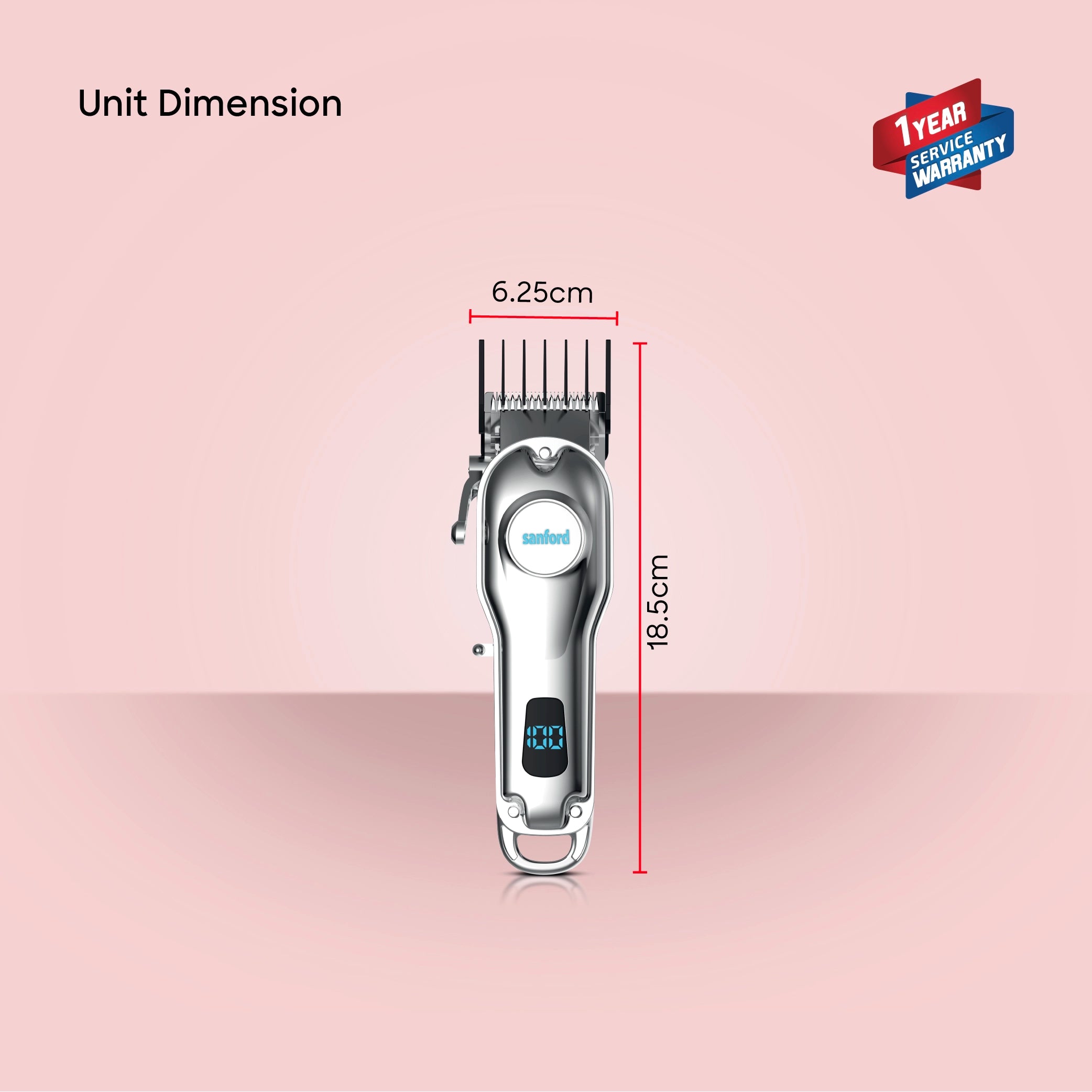 Sanford Hair Trimmer with 120 Min Runtime LCD Display Full Metal Body and Stainless Steel Cutting Blade - SF1958HC Sanford KSA