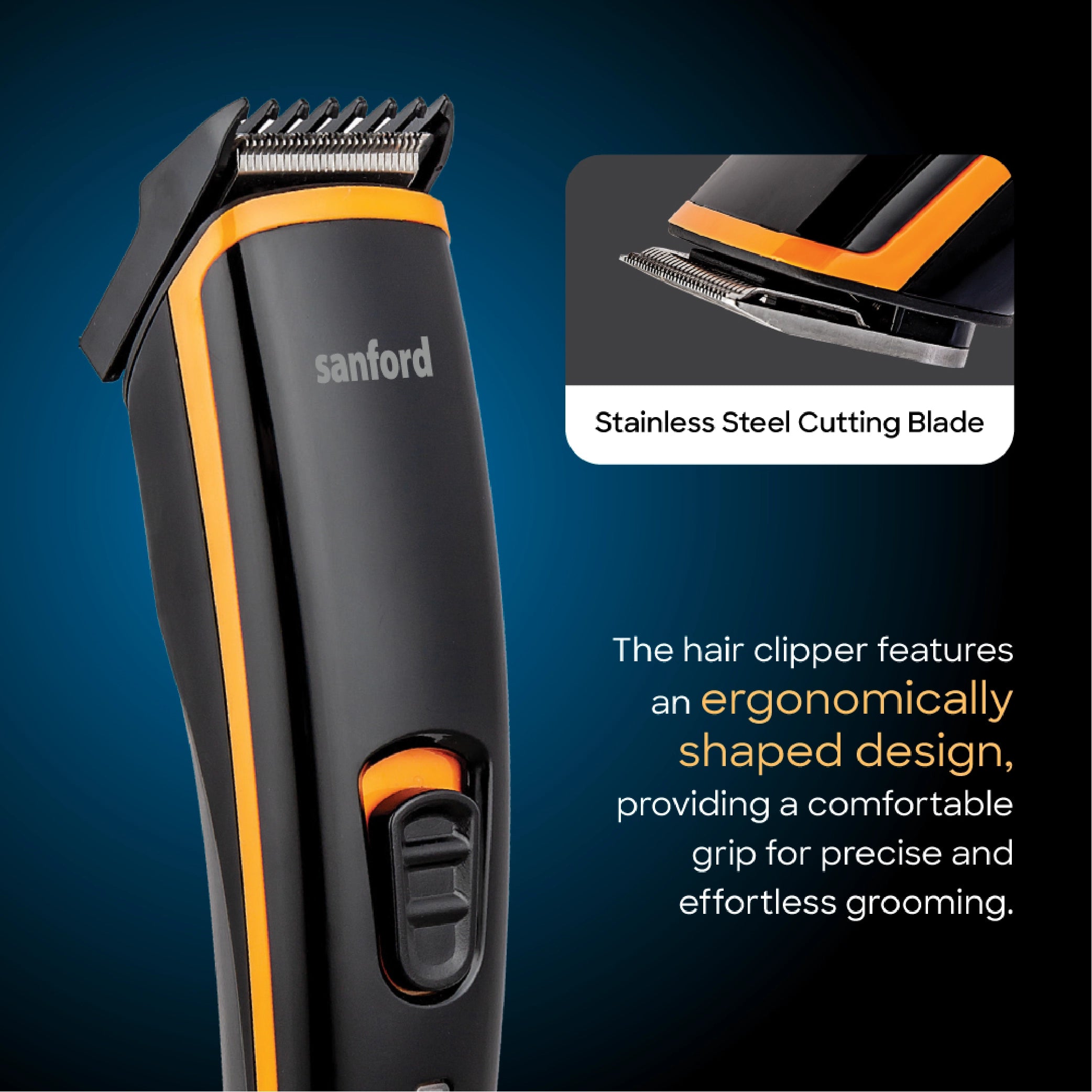 Sanford Hair Trimmer with 75 Min Runtime Type-C Charging Stainless Steel Blade and 5-Level Adjustable Comb - SF1968HC Sanford KSA