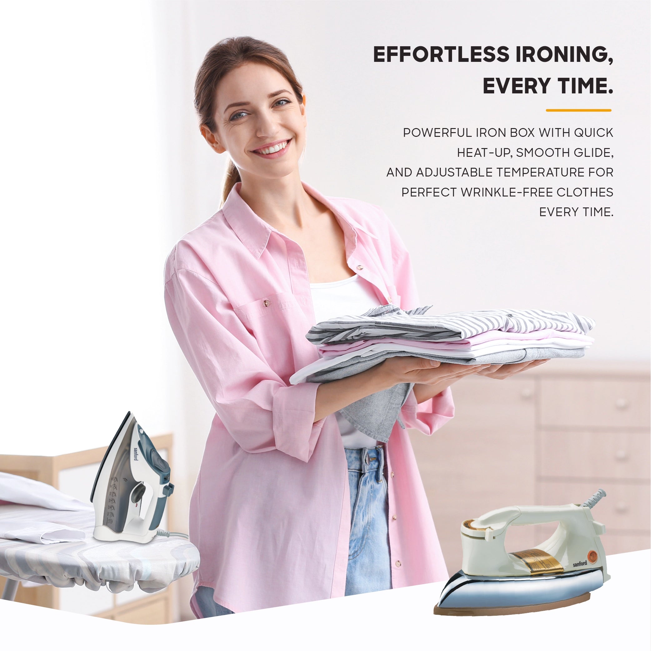 Sanford Dry Iron 1200W Heavy Weight with Golden Ceramic Soleplate and Smooth Glide Control - SF20DI Sanford KSA