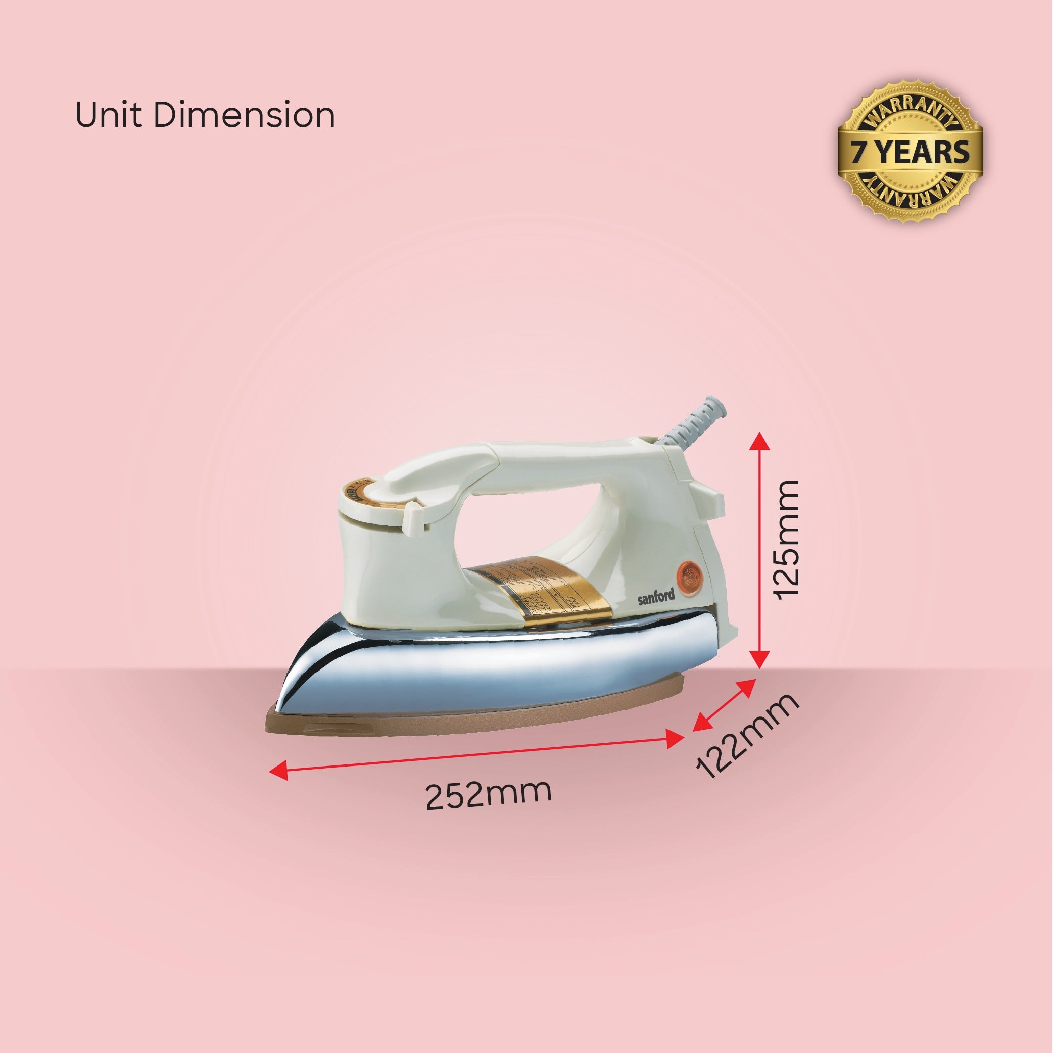 Sanford Dry Iron 1200W Heavy Weight with Golden Ceramic Soleplate and Smooth Glide Control - SF20DI Sanford KSA