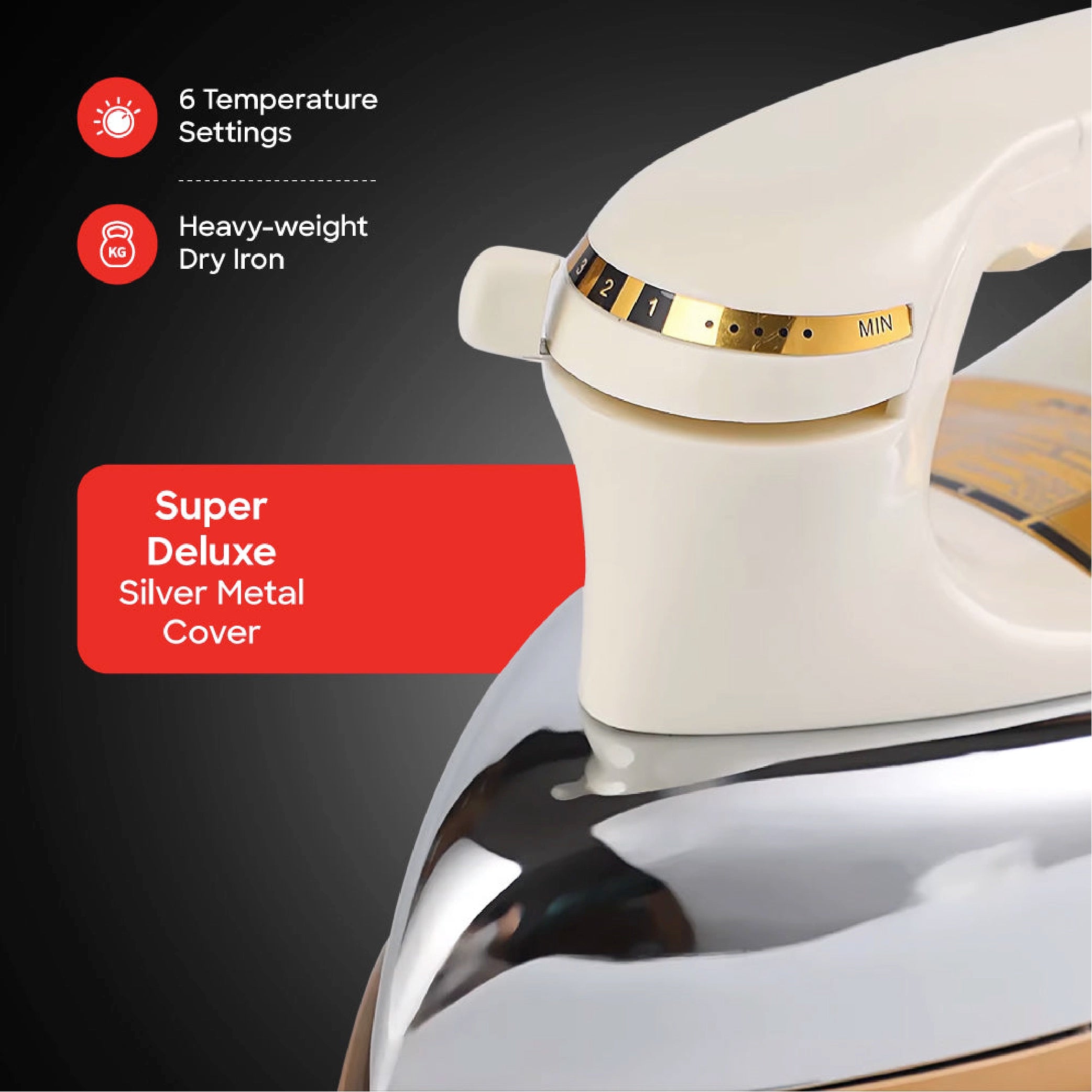 Sanford Dry Iron 1200W Heavy Weight with Golden Ceramic Soleplate and Smooth Glide Control - SF22DI Sanford KSA