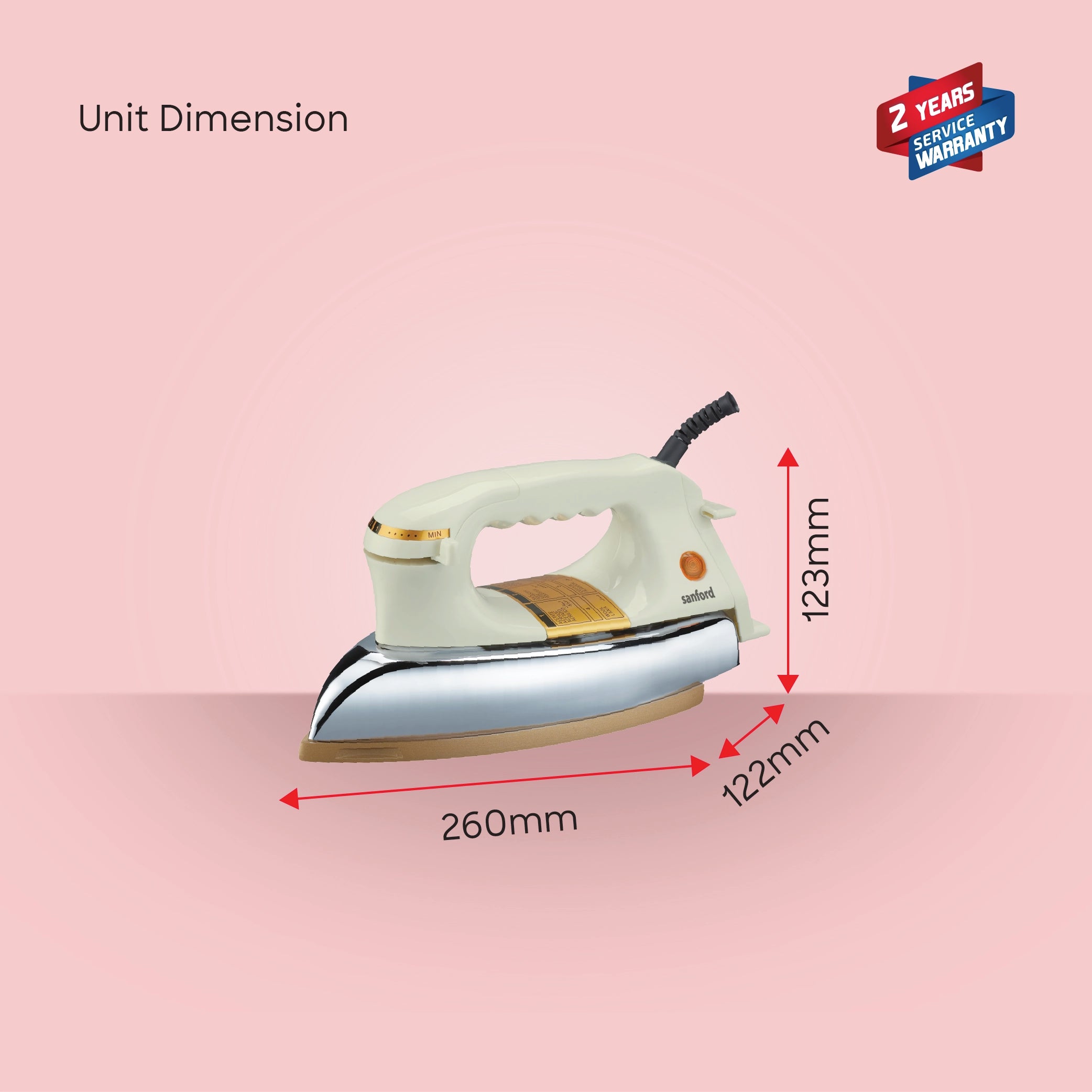 Sanford Dry Iron 1200W Heavy Weight with Golden Ceramic Soleplate and Smooth Glide Control - SF22DI Sanford KSA