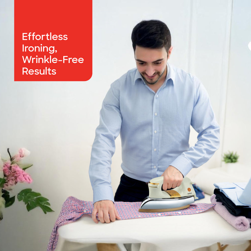 Sanford SF22DI iron golden ceramic soleplate close-up detail