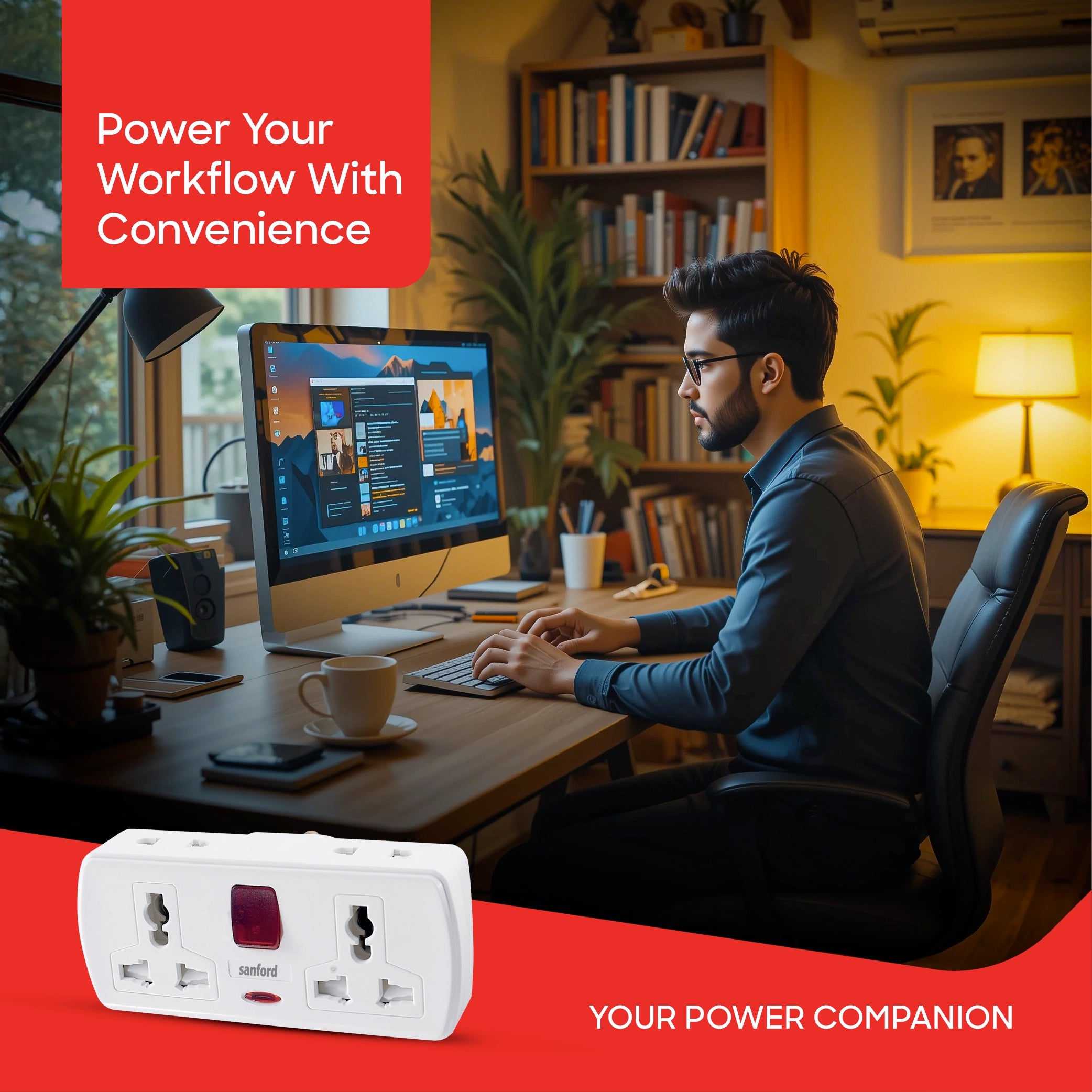 Sanford 2-Way Universal Extension Socket Power Adaptor with LED Switch - SF2300ES Sanford KSA