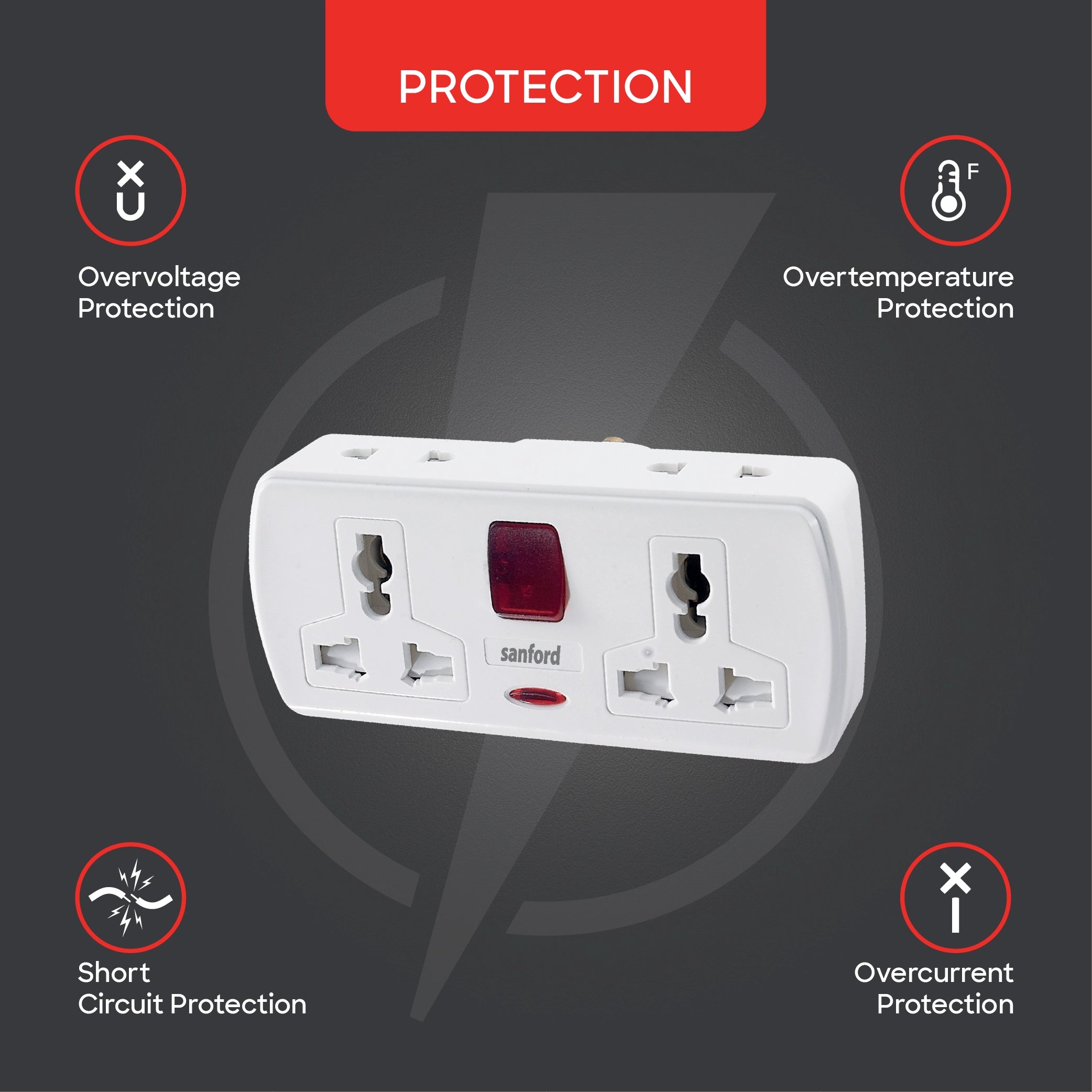 Sanford 2-Way Universal Extension Socket Power Adaptor with LED Switch - SF2300ES Sanford KSA