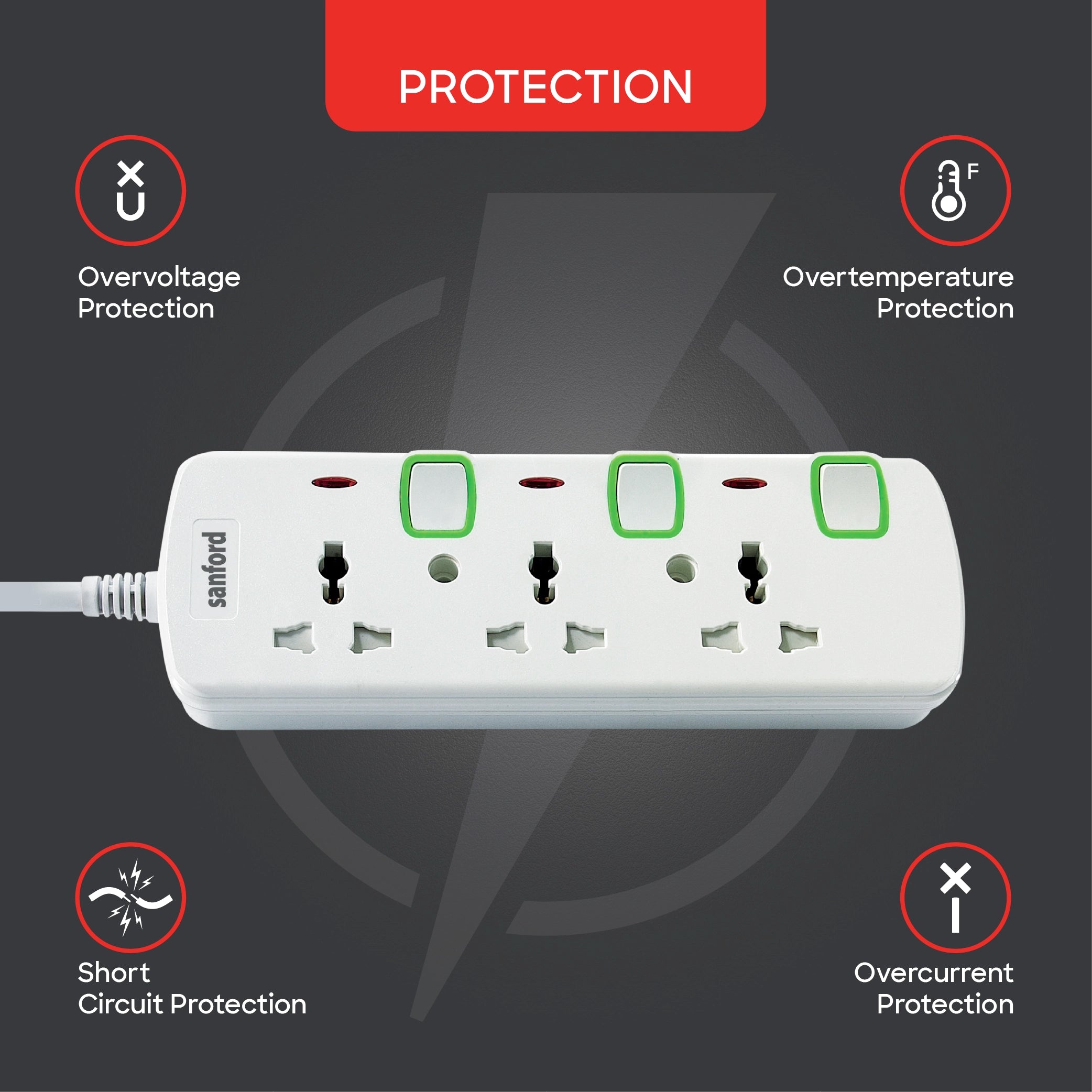 Sanford 3-Way Universal Extension Socket with Individual Switches and 3 Meter Cable - SF2301ES Sanford KSA