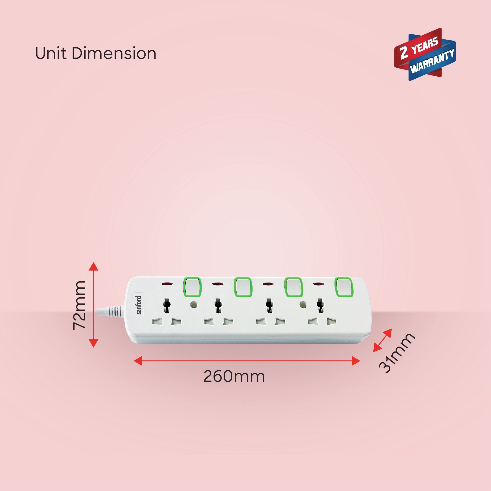 Sanford 4-Way Universal Extension Socket with Switches and 3 Meter Cable - SF2302ES Sanford KSA