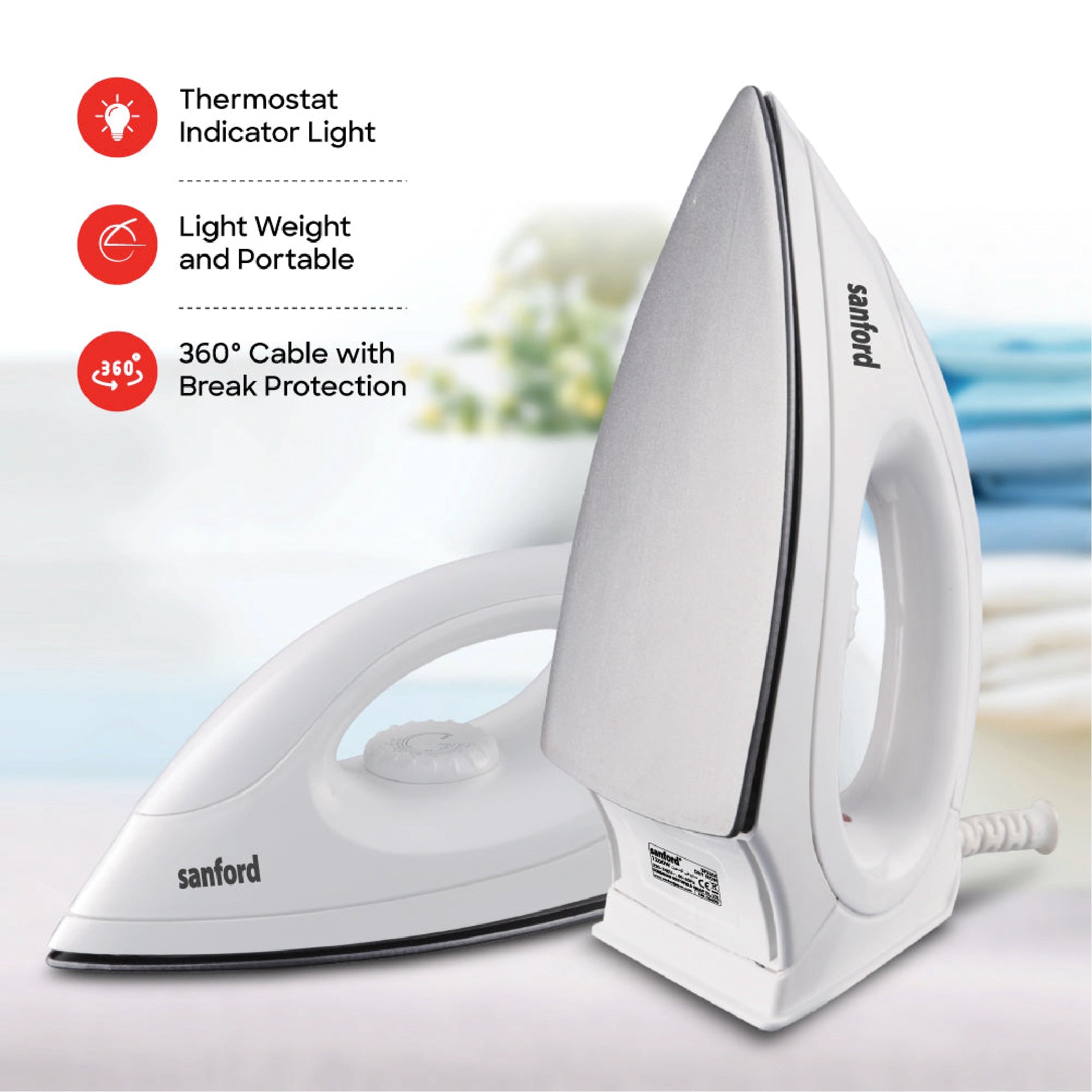 Sanford Dry Iron 1200W Light Weight with Non-Stick Soleplate and Easy Temperature Settings - SF23DI Sanford KSA