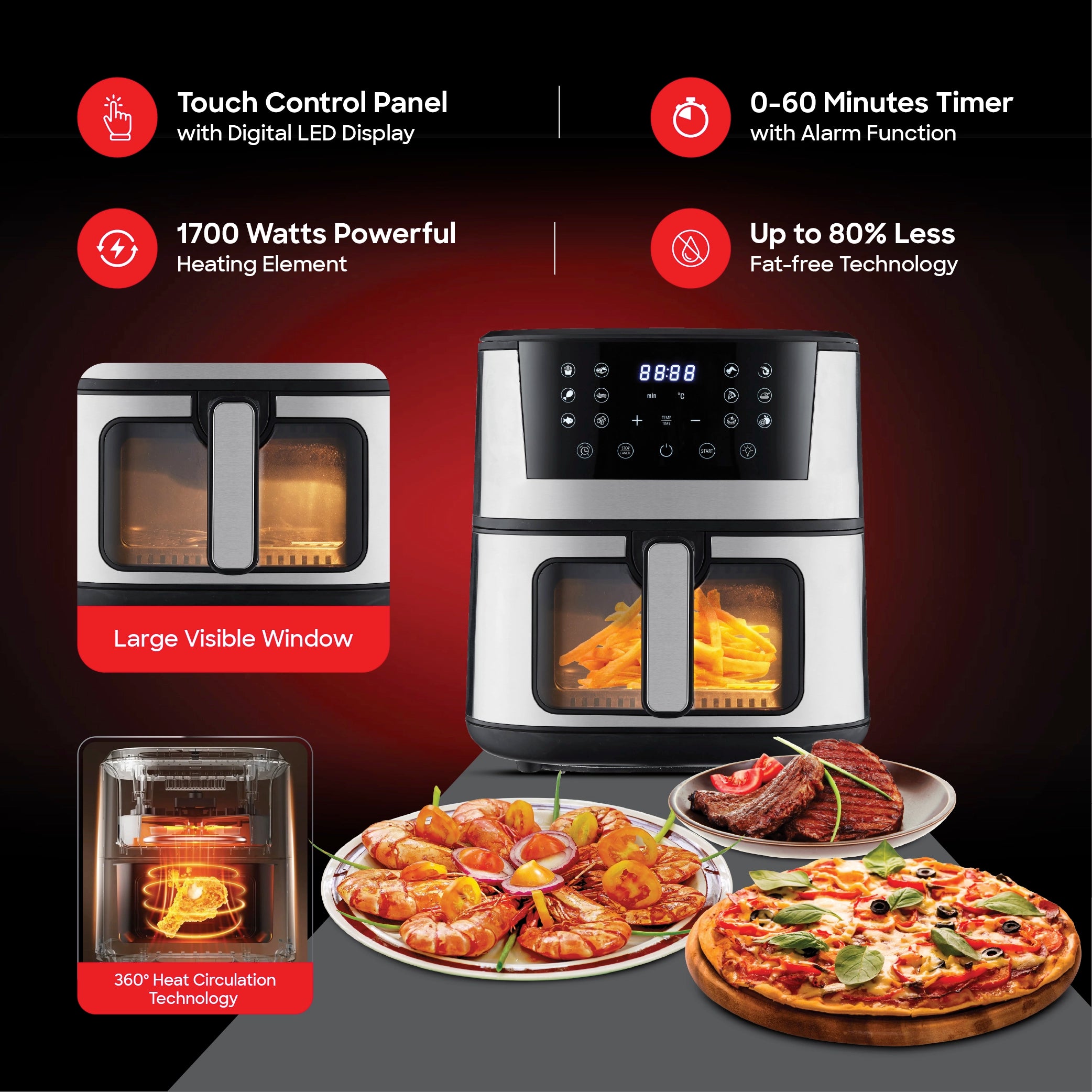 Sanford 7.0L Air Fryer with 12 Preset Cooking Modes and 1700W Power - SF2454AF Sanford KSA