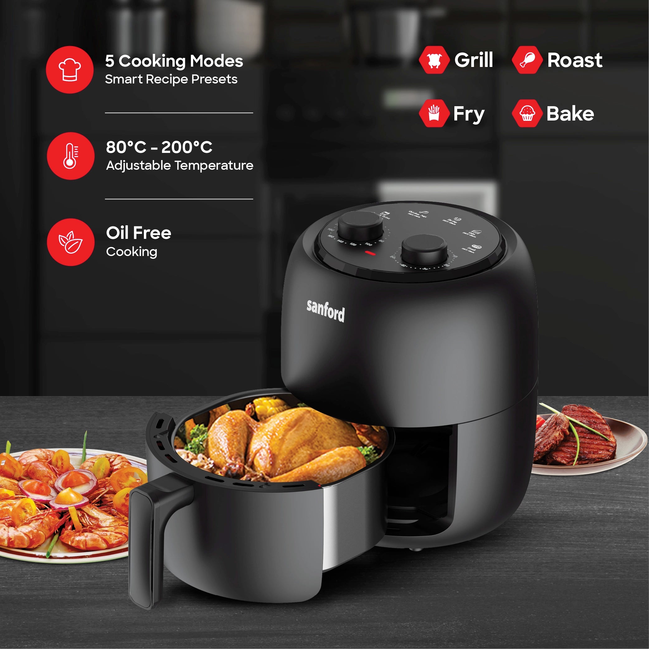 Sanford 3.5L Air Fryer with 5 Preset Cooking Modes and 1400W Power - SF2457AF Sanford KSA